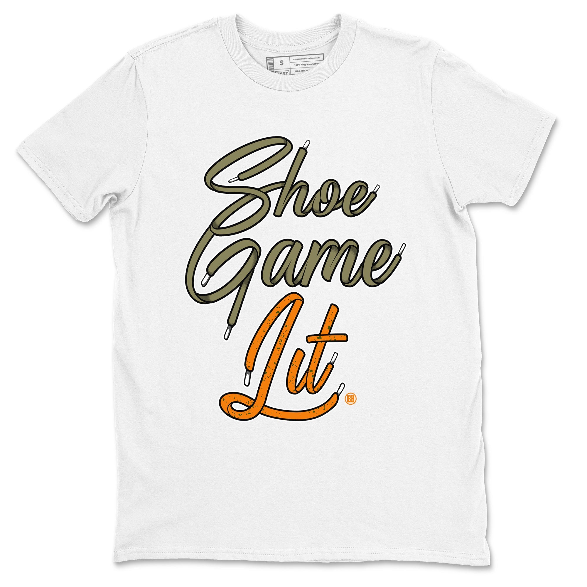 5s Olive shirt to match jordans Shoe Game Lit Shoe Lace sneaker tees Air Jordan 5 Retro Olive Drip Gear Zone unisex cotton White 2 crew neck shirt