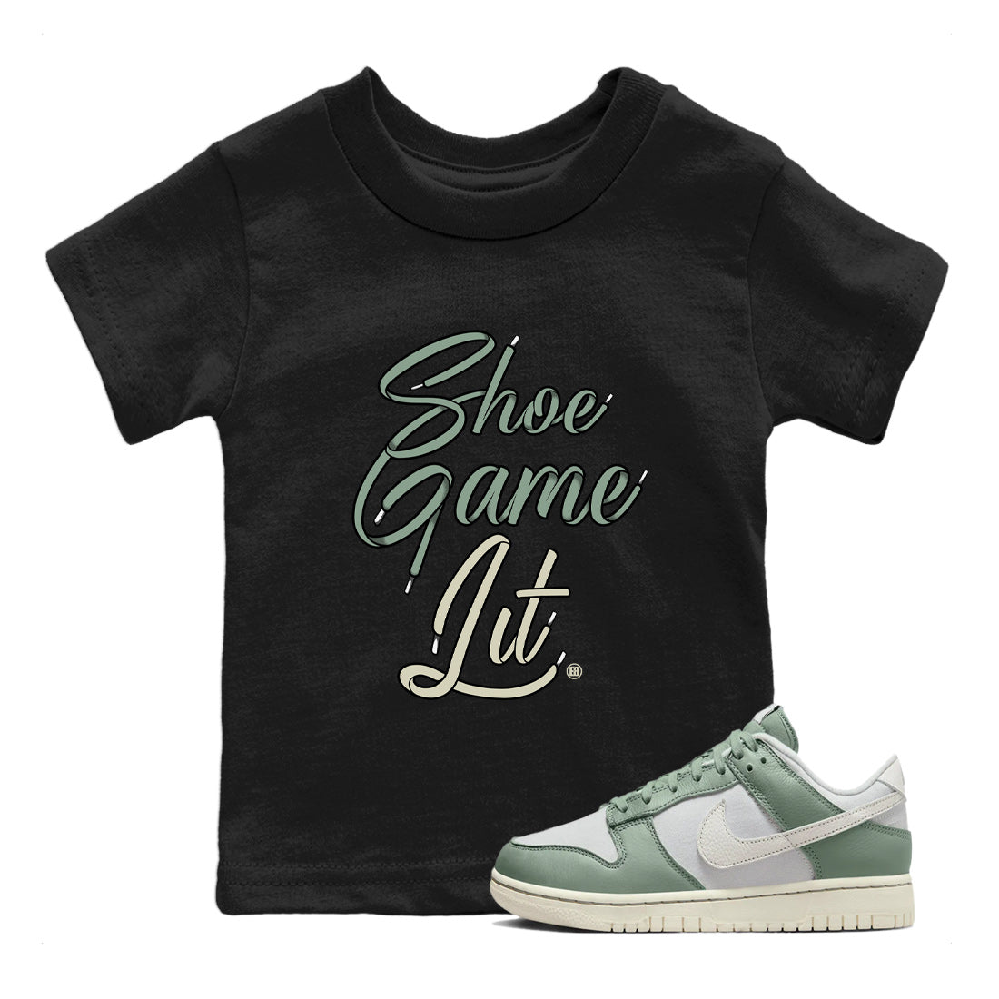 Dunk Low Mica Green Shirts Shoe Game Lit Shoe Lace Streetwear Sneaker Shirt Dunk Mica Green Sneaker Release Tees Kids Shirts Black 1