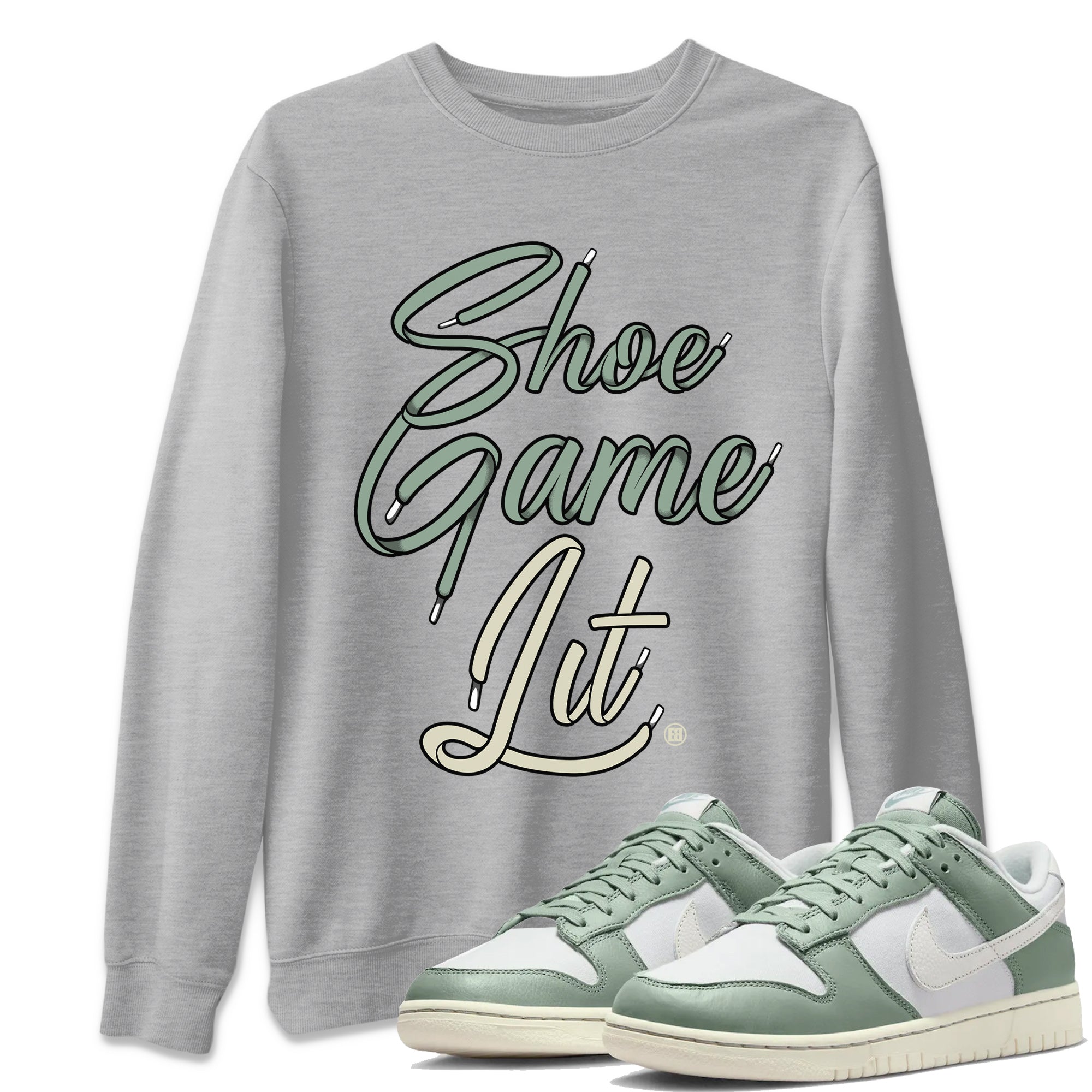 Dunk Low Mica Green Shirts Shoe Game Lit Shoe Lace Streetwear Sneaker Shirt Dunk Mica Green Sneaker Release Tees Unisex Shirts Heather Grey 1