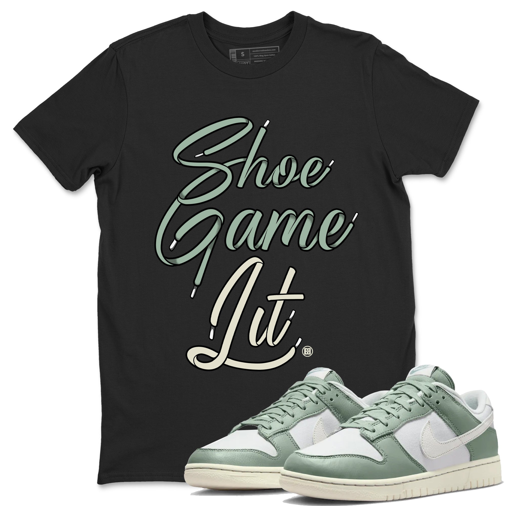 Dunk Low Mica Green Shirts Shoe Game Lit Shoe Lace Streetwear Sneaker Shirt Dunk Mica Green Sneaker Release Tees Unisex Shirts Black 1