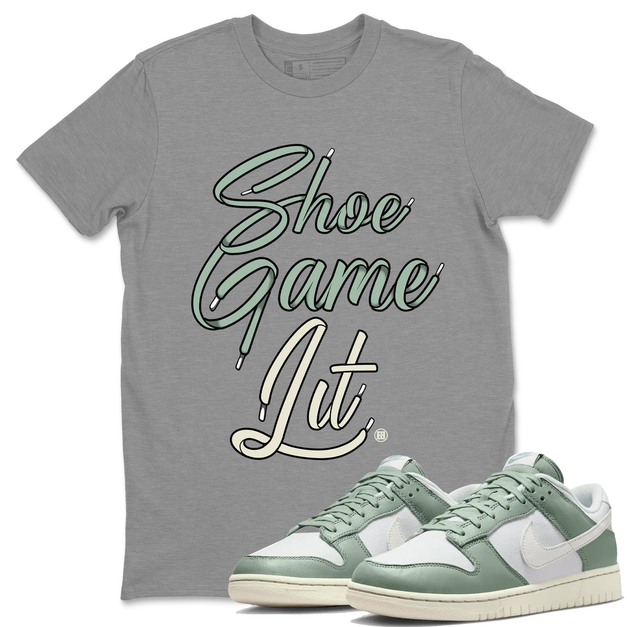 Dunk Low Mica Green Shirts Shoe Game Lit Shoe Lace Streetwear Sneaker Shirt Dunk Mica Green Sneaker Release Tees Unisex Shirts Heather Grey 1