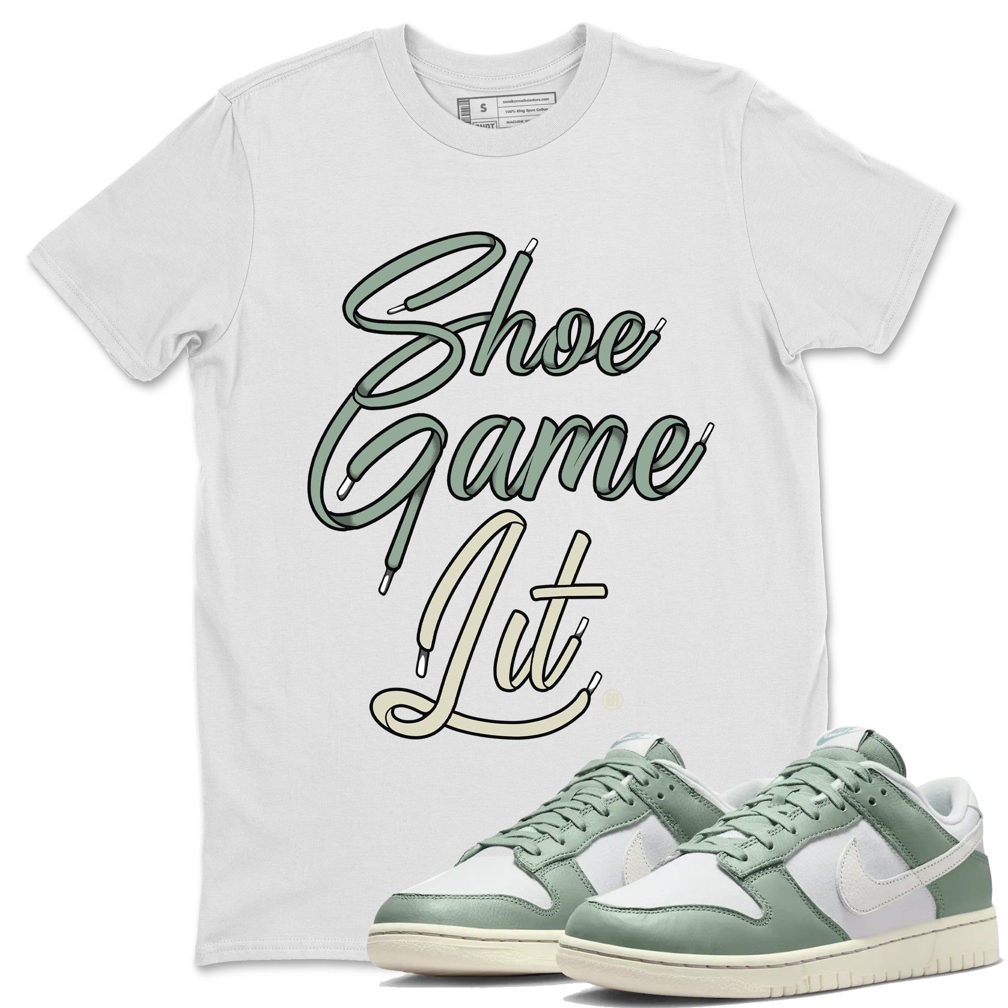 Dunk Low Mica Green Shirts Shoe Game Lit Shoe Lace Streetwear Sneaker Shirt Dunk Mica Green Sneaker Release Tees Unisex Shirts White 1