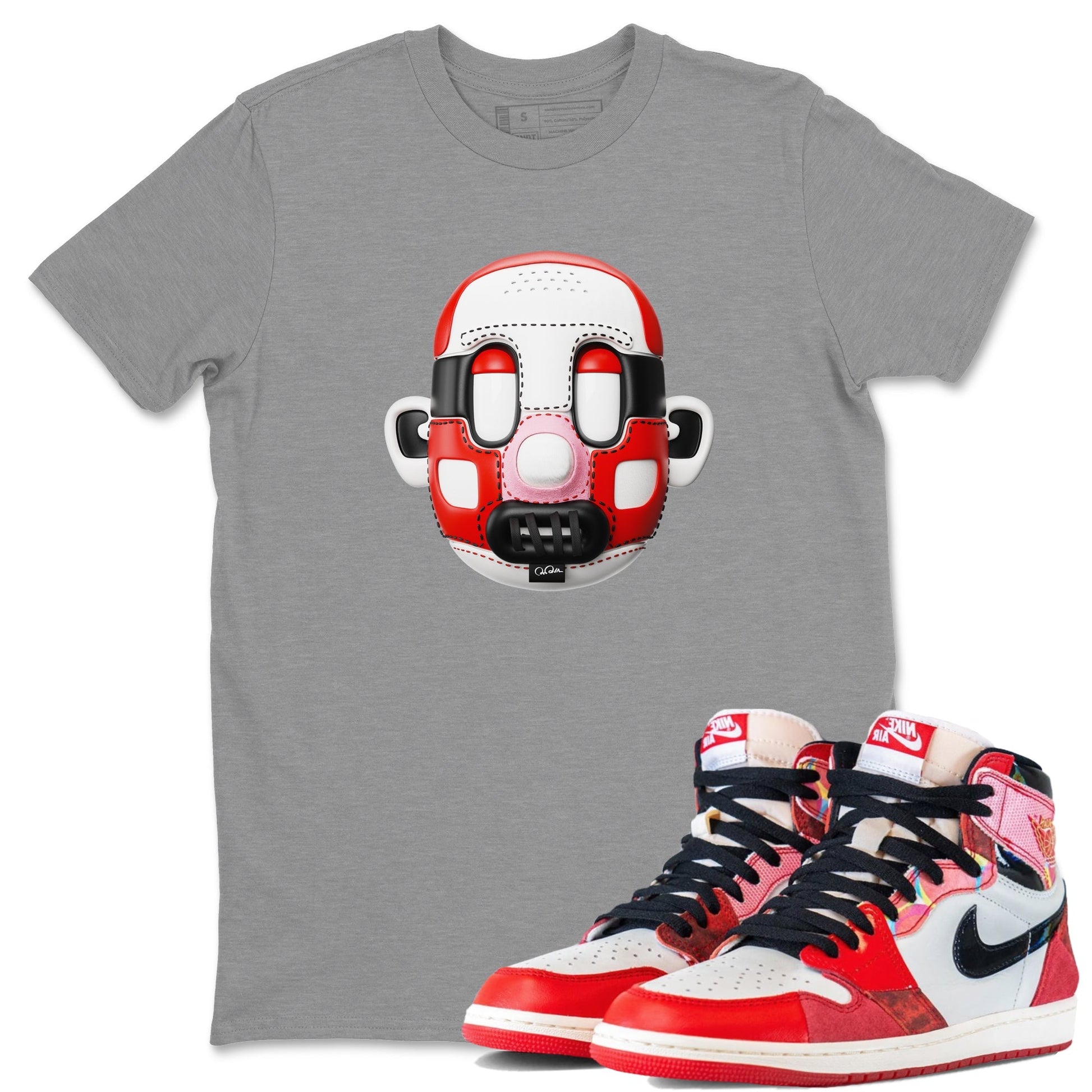 Air Jordan 1 Spider Man Sneaker Match Tees Shoe Head Sneaker Tees AJ1 Spider Man Drip Gear Zone Unisex Shirts Heather Grey 1
