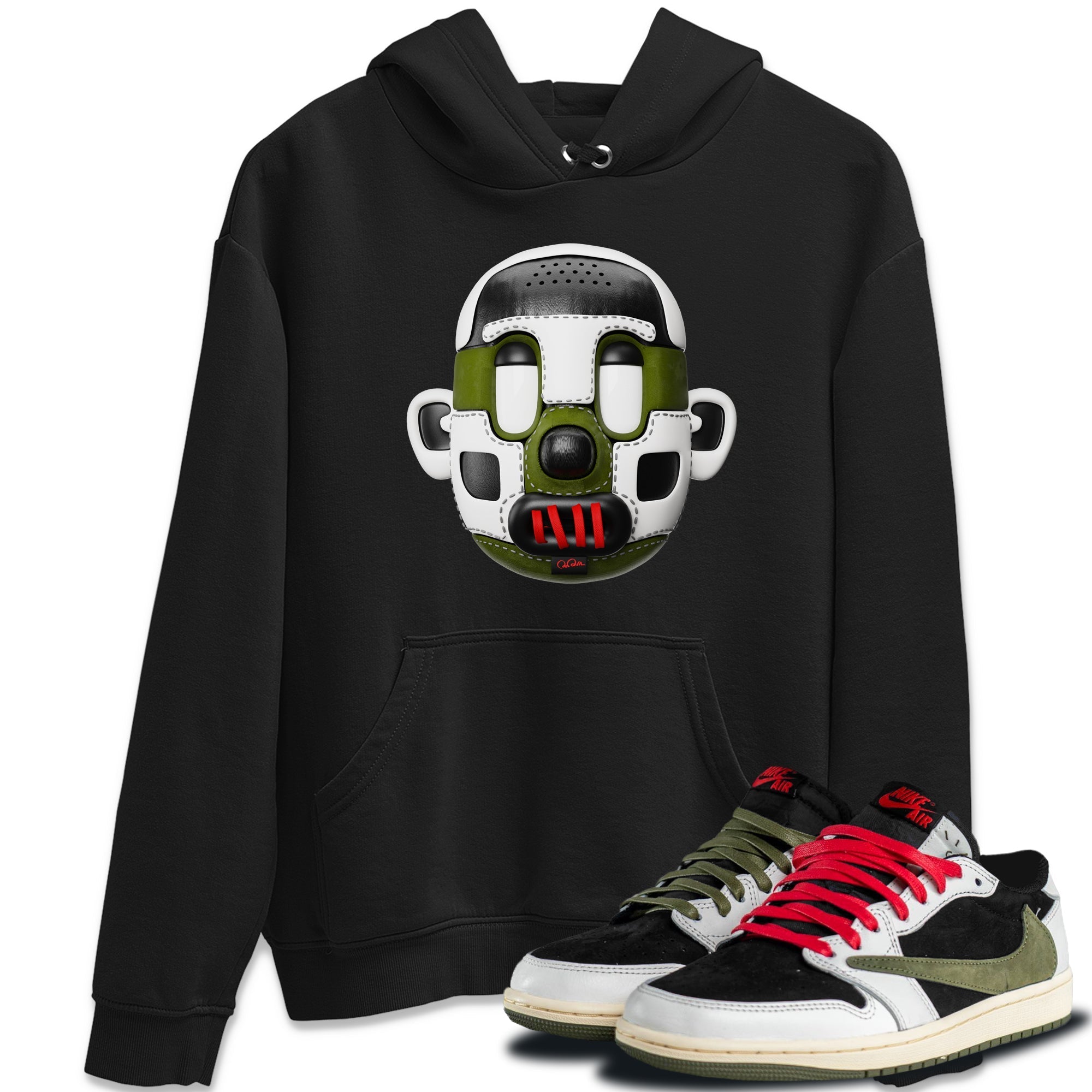 Air Jordan 1 Travis Scott Olive Sneaker Match Tees Shoe Head Sneaker Tees AJ1 Travis Scott Olive Drip Gear Zone Unisex Shirts Black 1