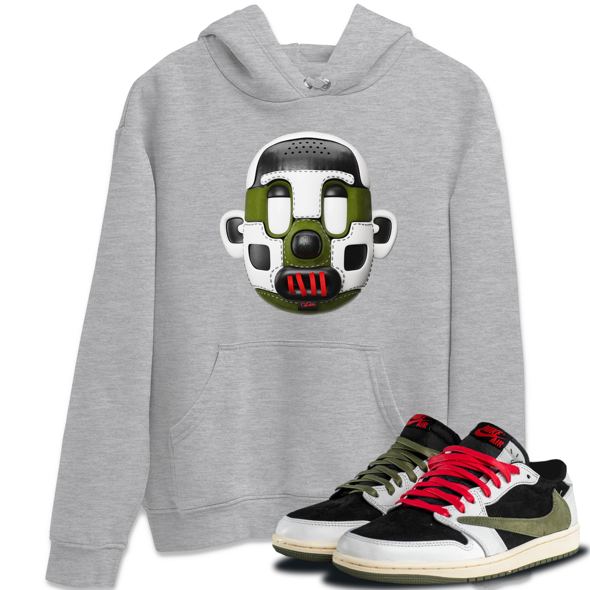 Air Jordan 1 Travis Scott Olive Sneaker Match Tees Shoe Head Sneaker Tees AJ1 Travis Scott Olive Drip Gear Zone Unisex Shirts Heather Grey 1