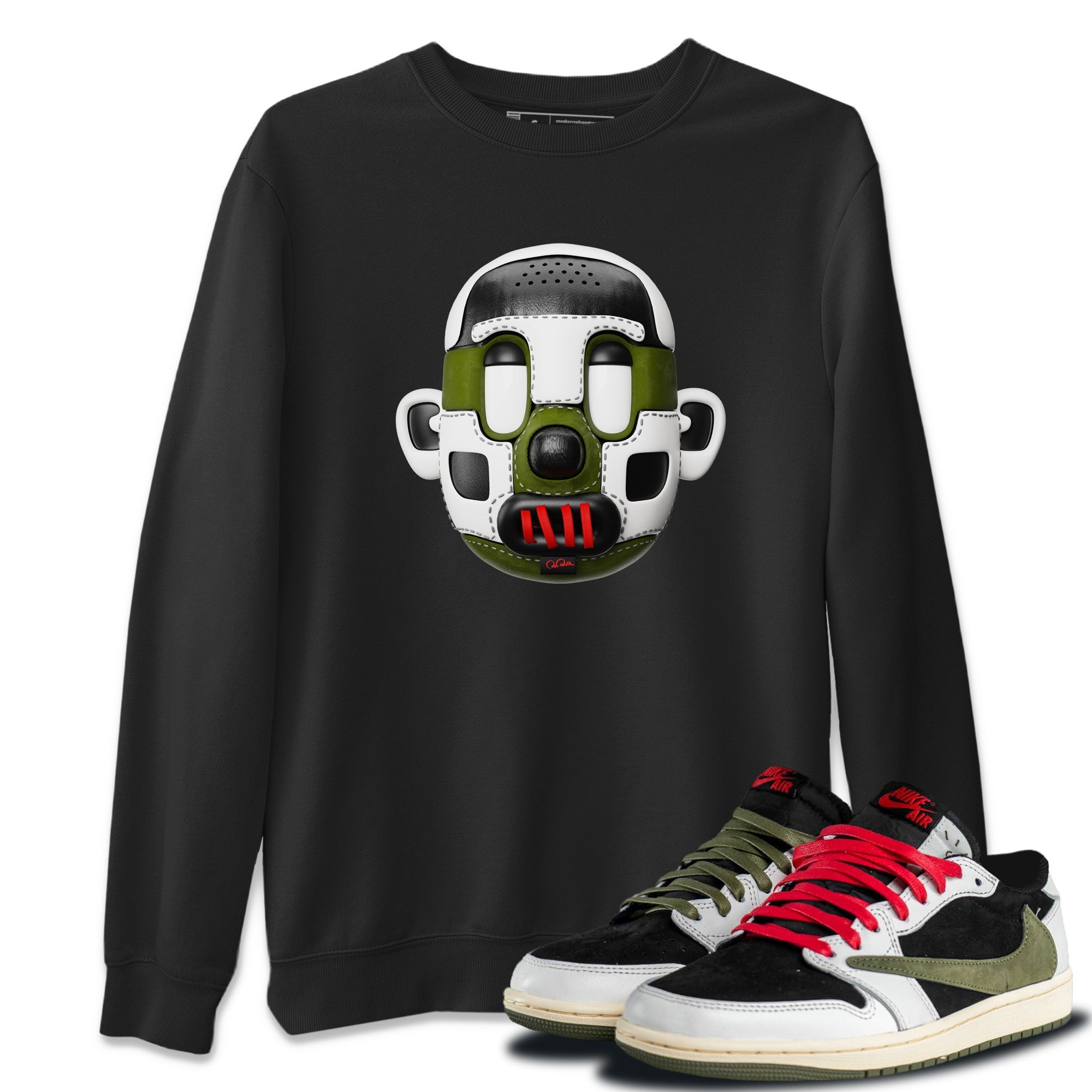 Air Jordan 1 Travis Scott Olive Sneaker Match Tees Shoe Head Sneaker Tees AJ1 Travis Scott Olive Drip Gear Zone Unisex Shirts Black 1