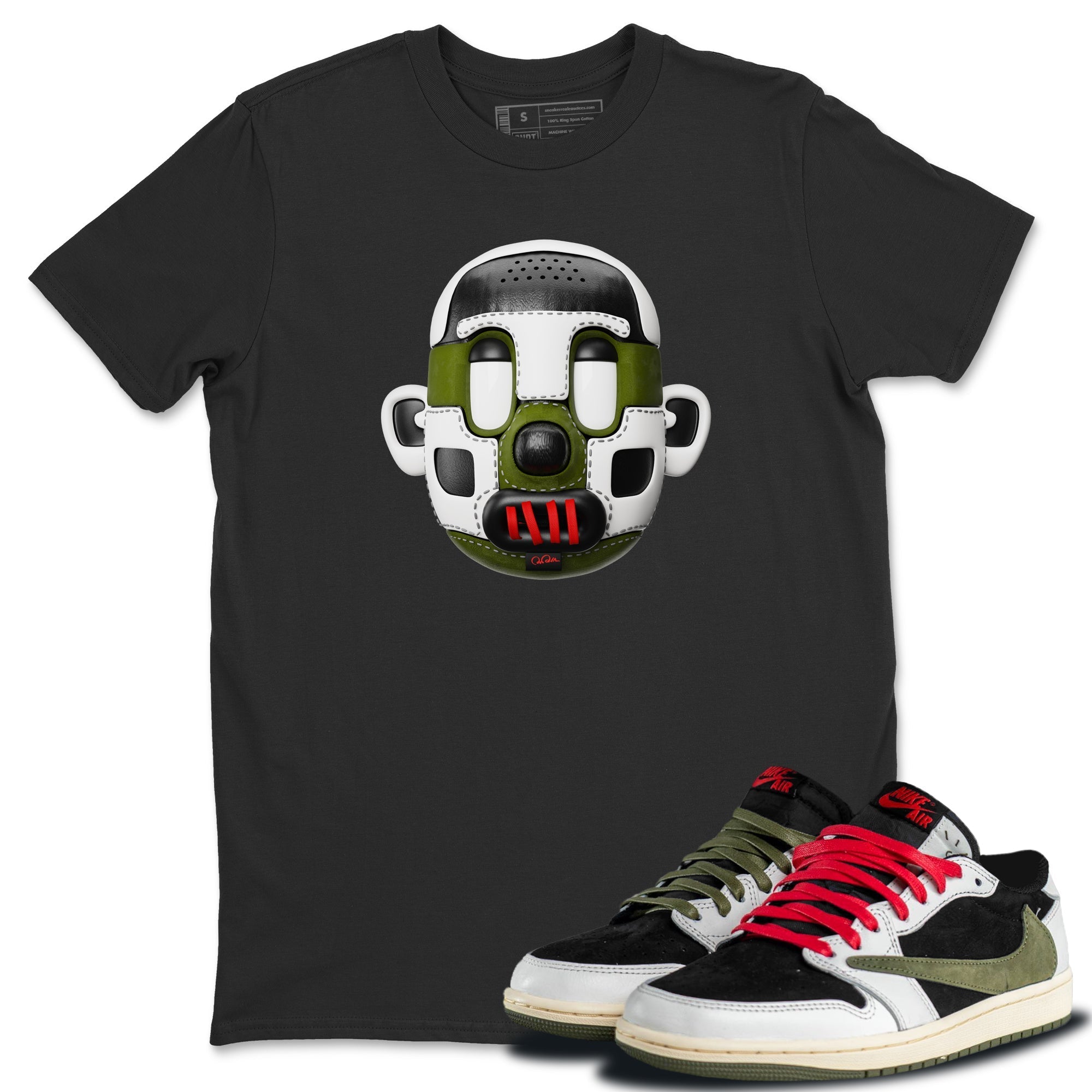 Air Jordan 1 Travis Scott Olive Sneaker Match Tees Shoe Head Sneaker Tees AJ1 Travis Scott Olive Drip Gear Zone Unisex Shirts Black 1