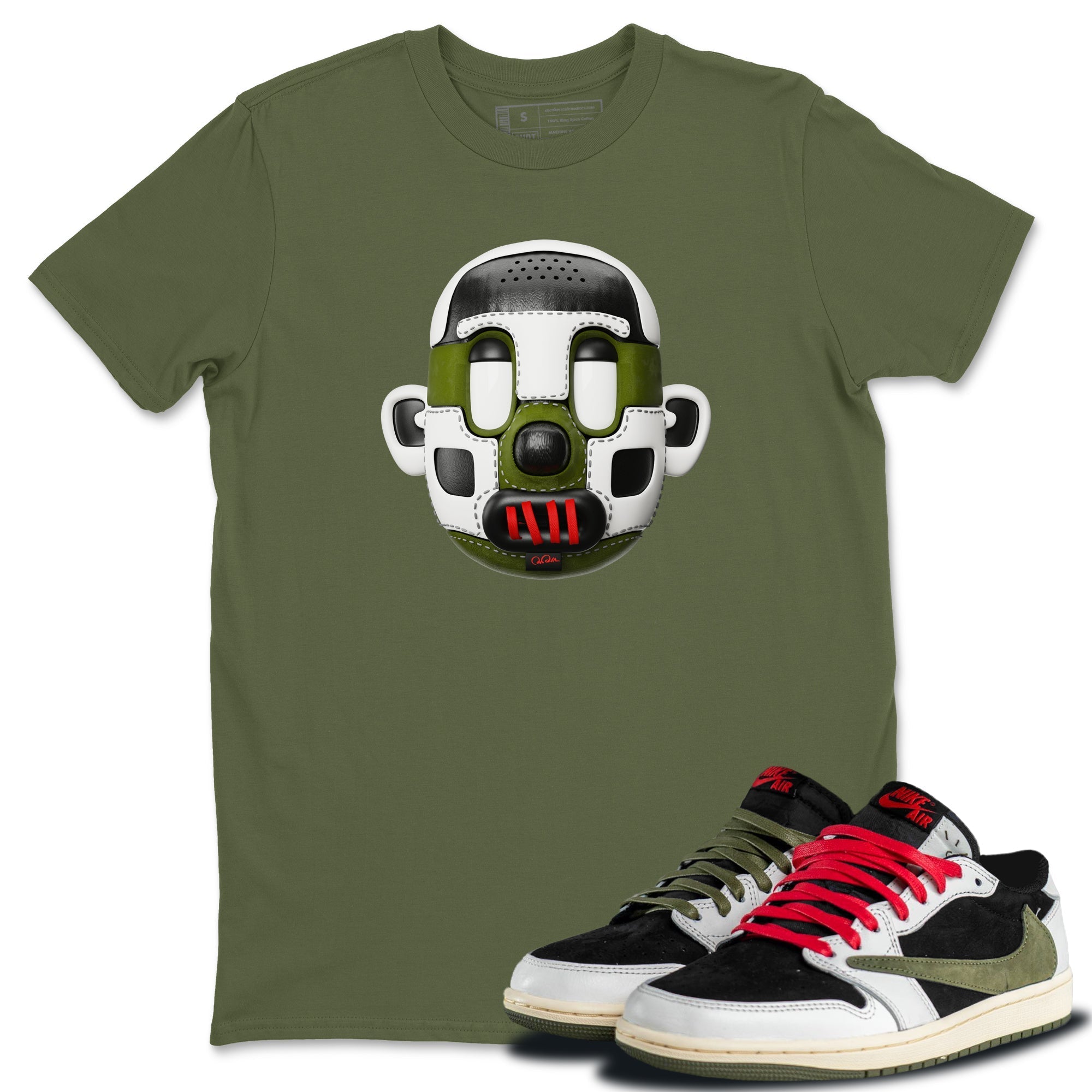 Air Jordan 1 Travis Scott Olive Sneaker Match Tees Shoe Head Sneaker Tees AJ1 Travis Scott Olive Drip Gear Zone Unisex Shirts Military Green 1