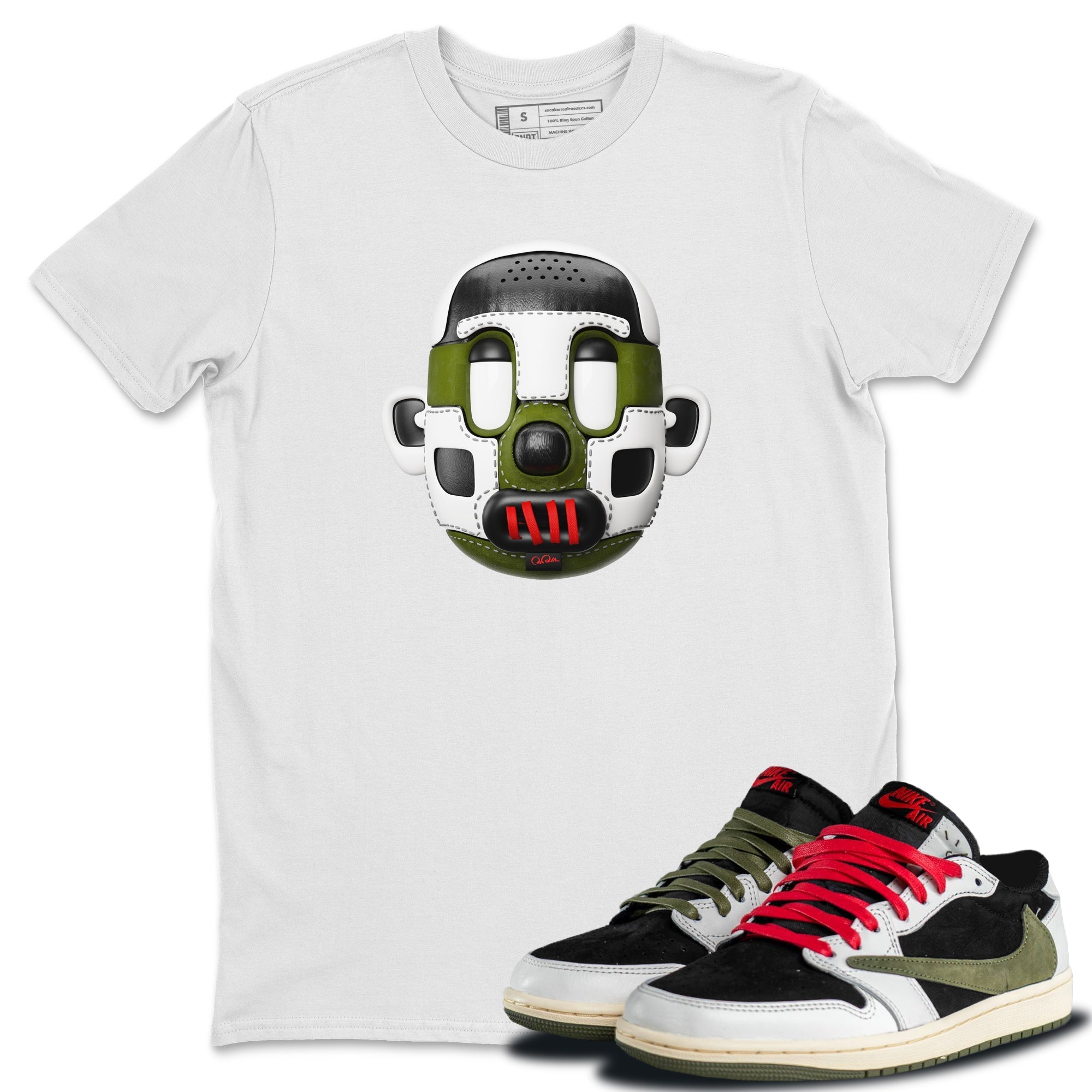 Air Jordan 1 Travis Scott Olive Sneaker Match Tees Shoe Head Sneaker Tees AJ1 Travis Scott Olive Drip Gear Zone Unisex Shirts White 1