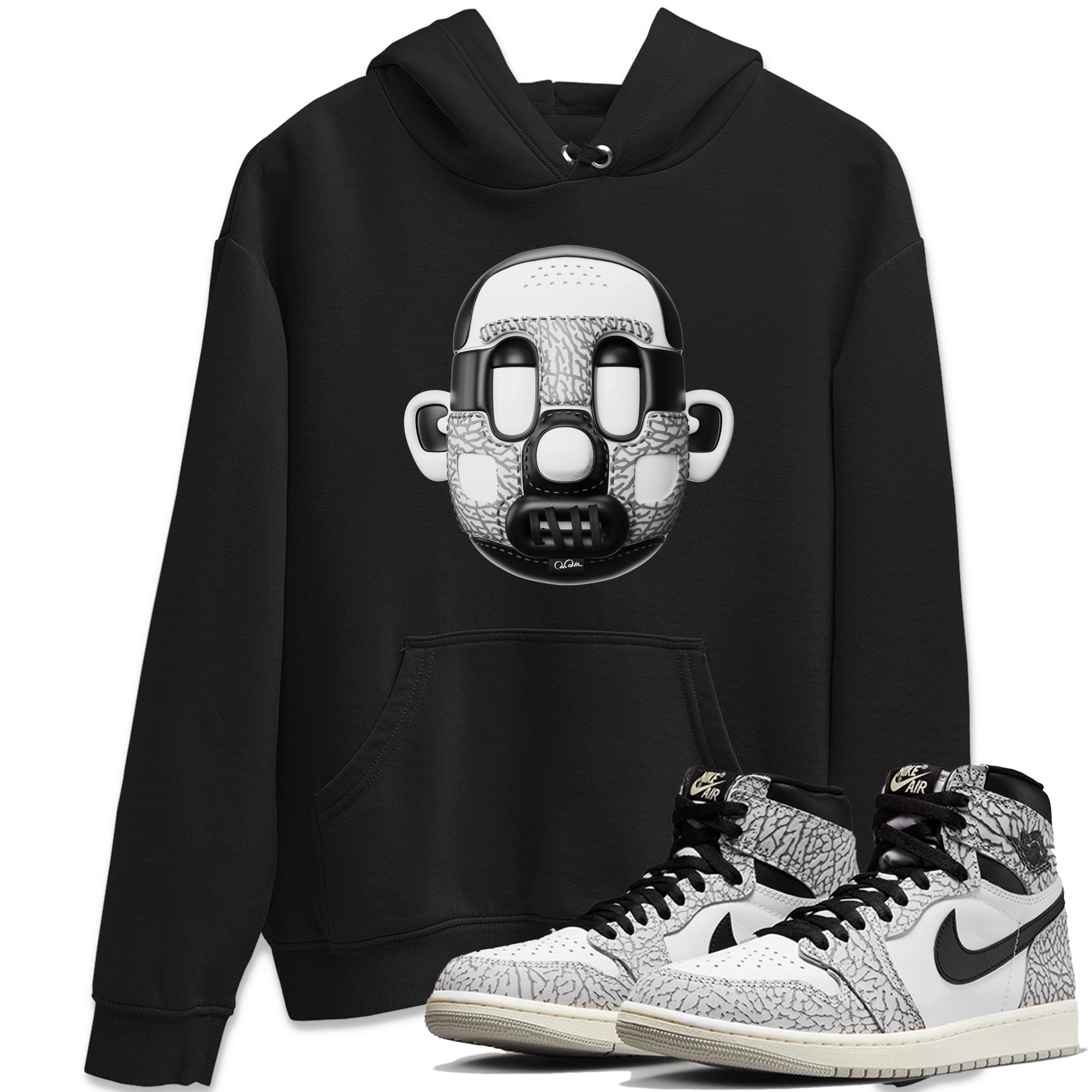 Air Jordan 1 White Cement Sneaker Match Tees Shoe Head Sneaker Tees AJ1 White Cement Drip Gear Zone Unisex Shirts Black 1
