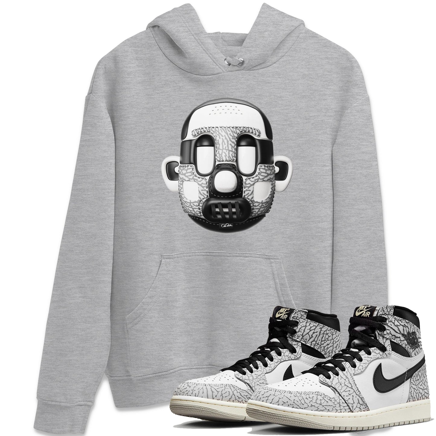 Air Jordan 1 White Cement Sneaker Match Tees Shoe Head Sneaker Tees AJ1 White Cement Drip Gear Zone Unisex Shirts Heather Grey 1