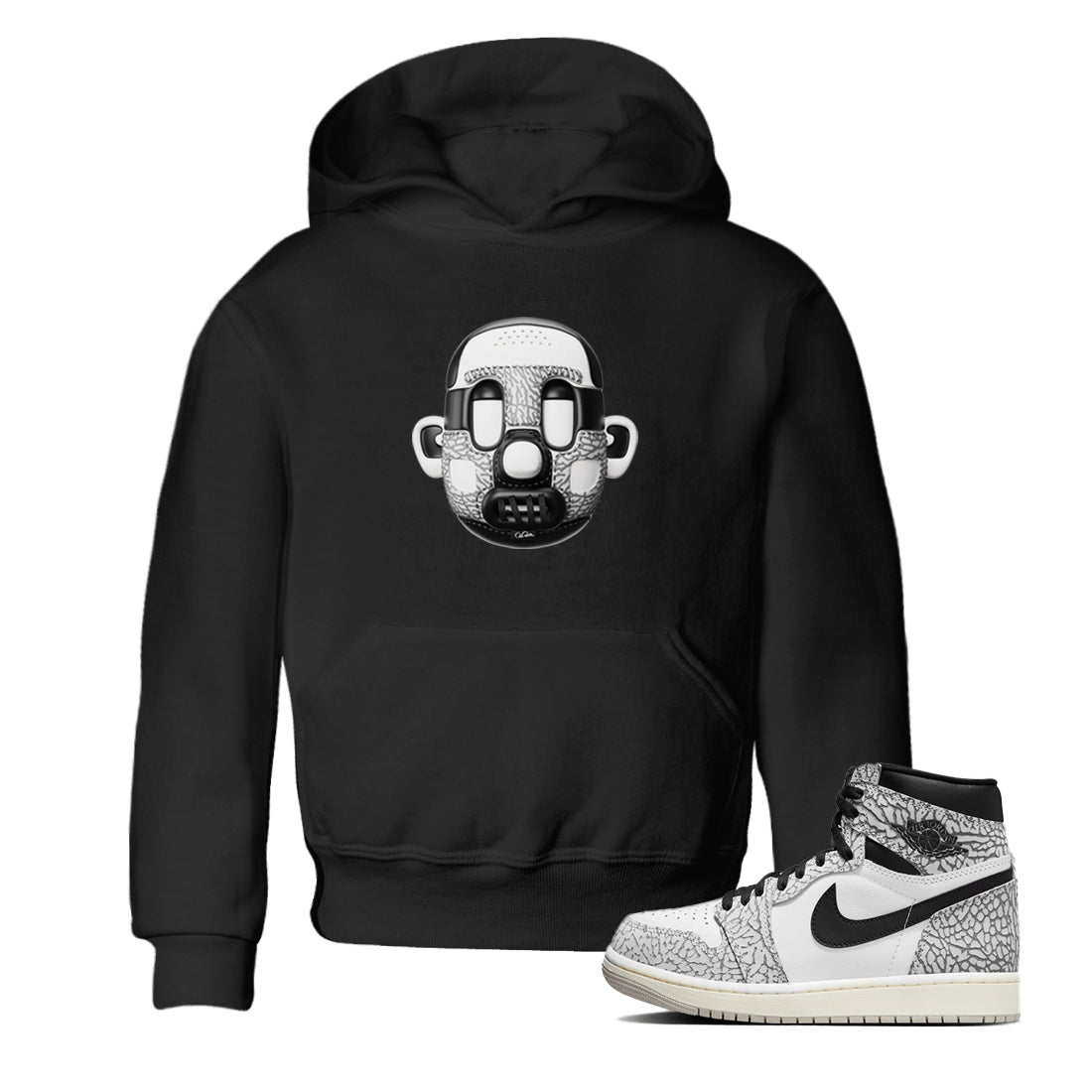 Air Jordan 1 White Cement Sneaker Match Tees Shoe Head Sneaker Tees AJ1 White Cement Drip Gear Zone Kids Shirts Black 1