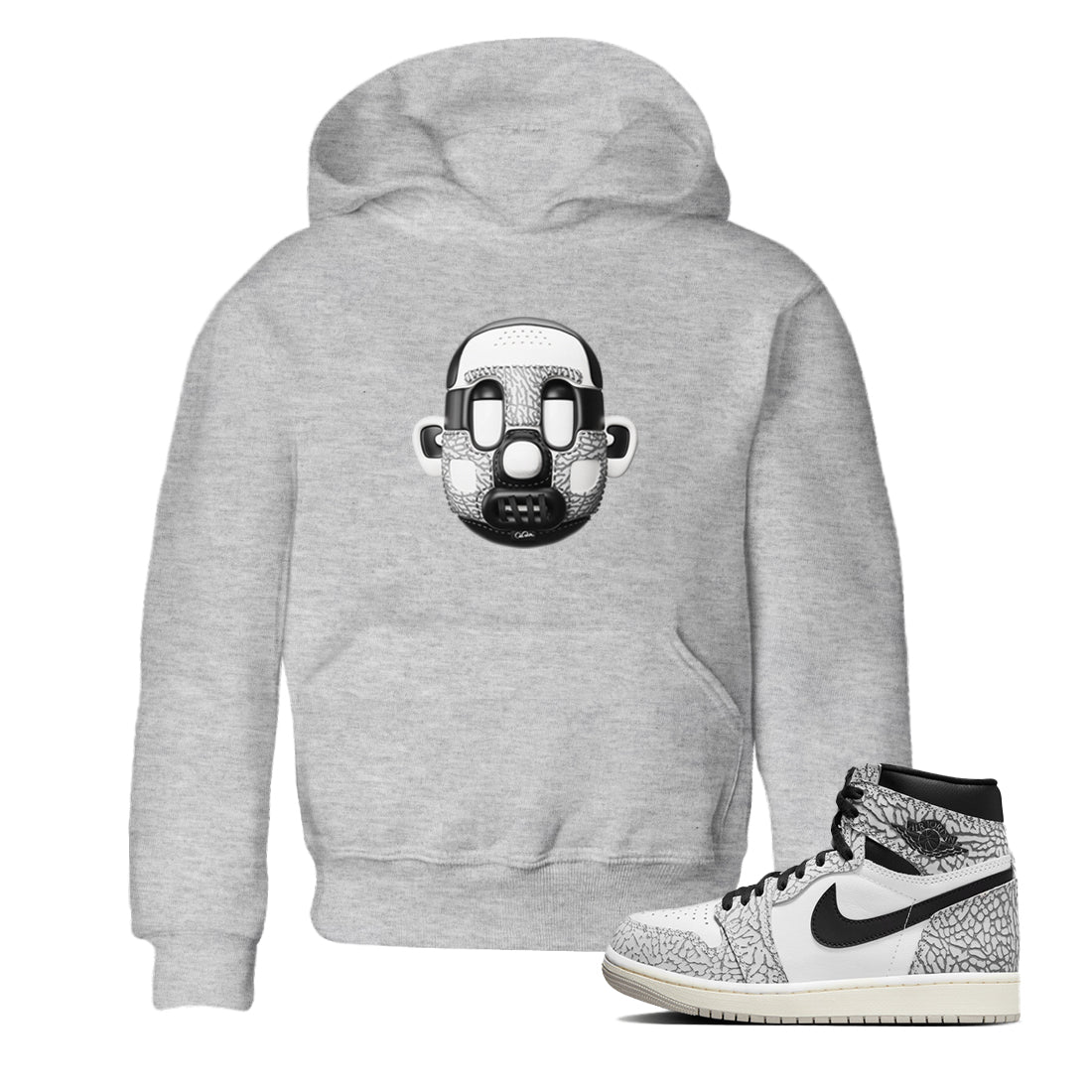 Air Jordan 1 White Cement Sneaker Match Tees Shoe Head Sneaker Tees AJ1 White Cement Drip Gear Zone Kids Shirts Heather Grey 1