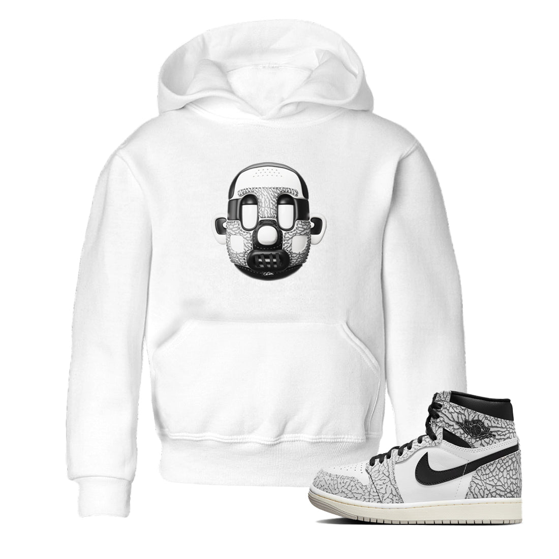 Air Jordan 1 White Cement Sneaker Match Tees Shoe Head Sneaker Tees AJ1 White Cement Drip Gear Zone Kids Shirts White 1