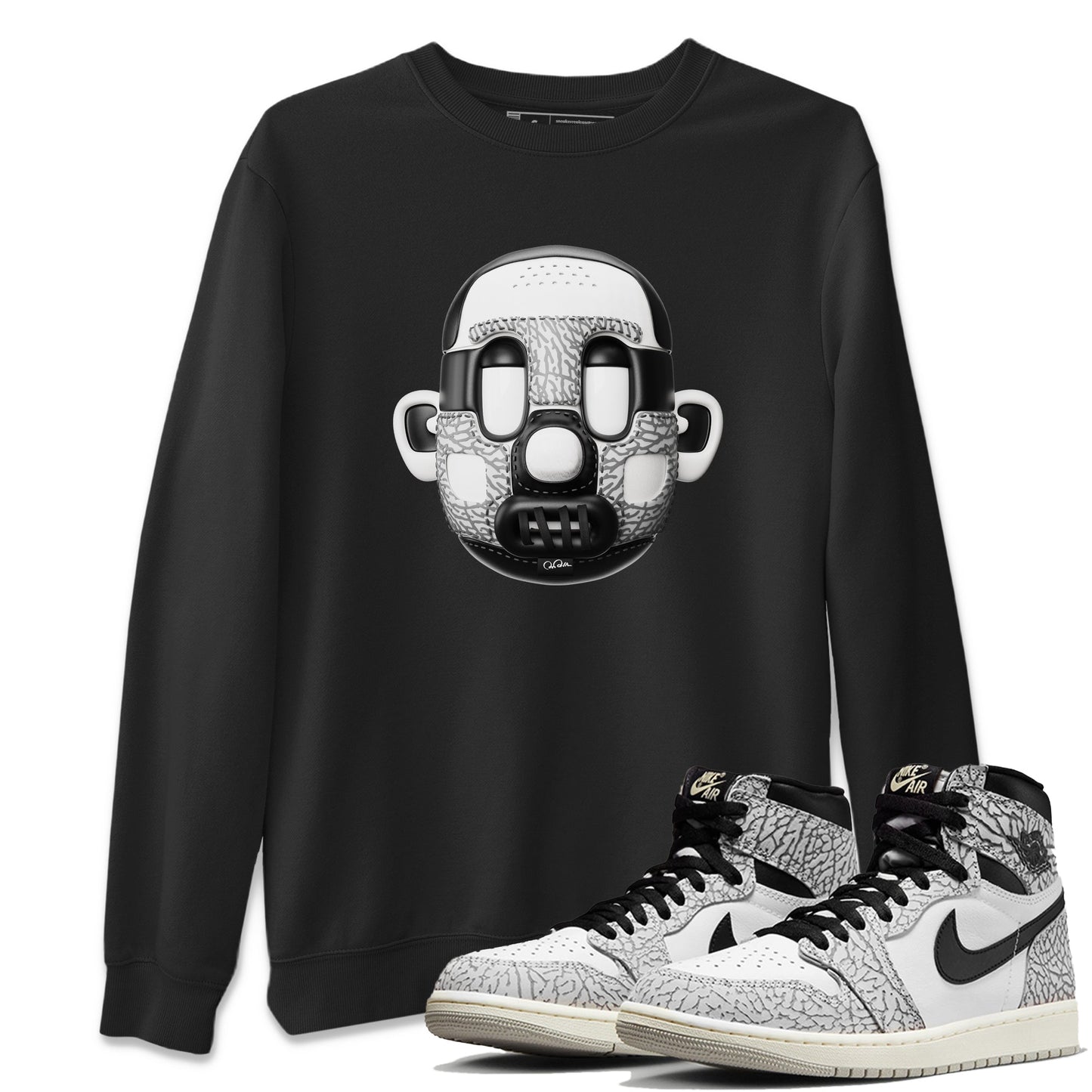 Air Jordan 1 White Cement Sneaker Match Tees Shoe Head Sneaker Tees AJ1 White Cement Drip Gear Zone Unisex Shirts Black 1