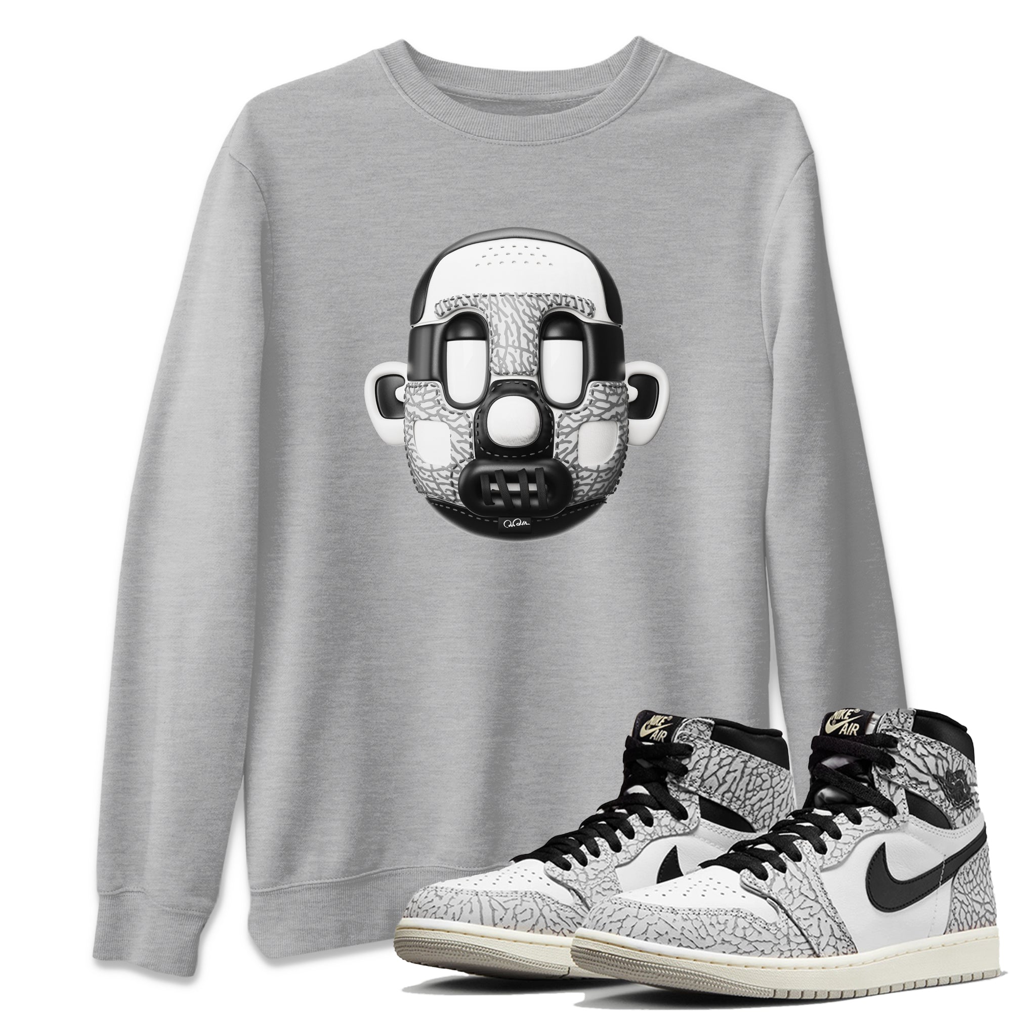 Air Jordan 1 White Cement Sneaker Match Tees Shoe Head Sneaker Tees AJ1 White Cement Drip Gear Zone Unisex Shirts Heather Grey 1