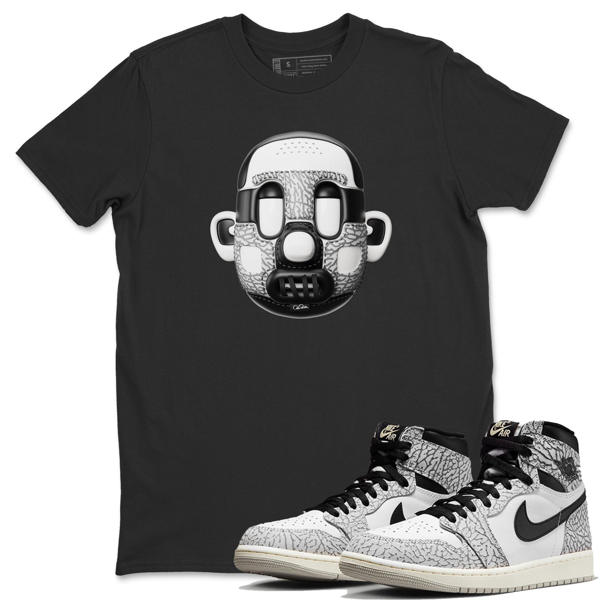 Air Jordan 1 White Cement Sneaker Match Tees Shoe Head Sneaker Tees AJ1 White Cement Drip Gear Zone Unisex Shirts Black 1