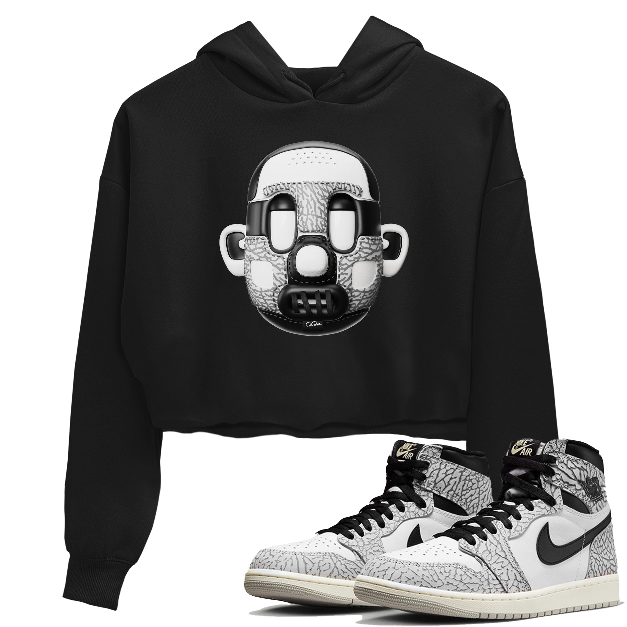 Air Jordan 1 White Cement Sneaker Match Tees Shoe Head Sneaker Tees AJ1 White Cement Drip Gear Zone Women's Shirts Black 1