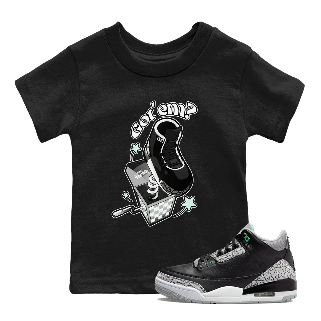 3s Green Glow shirt to match jordans Shoe In The Box sneaker tees Air Jordan 3 Green Glow Drip Gear Zone baby toddler Black 1 cotton Shirt