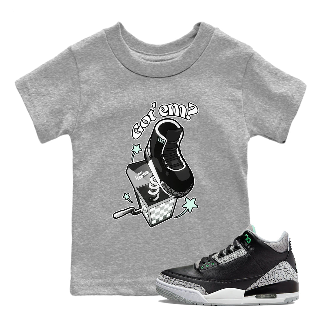 3s Green Glow shirt to match jordans Shoe In The Box sneaker tees Air Jordan 3 Green Glow Drip Gear Zone baby toddler Heather Grey 1 cotton Shirt