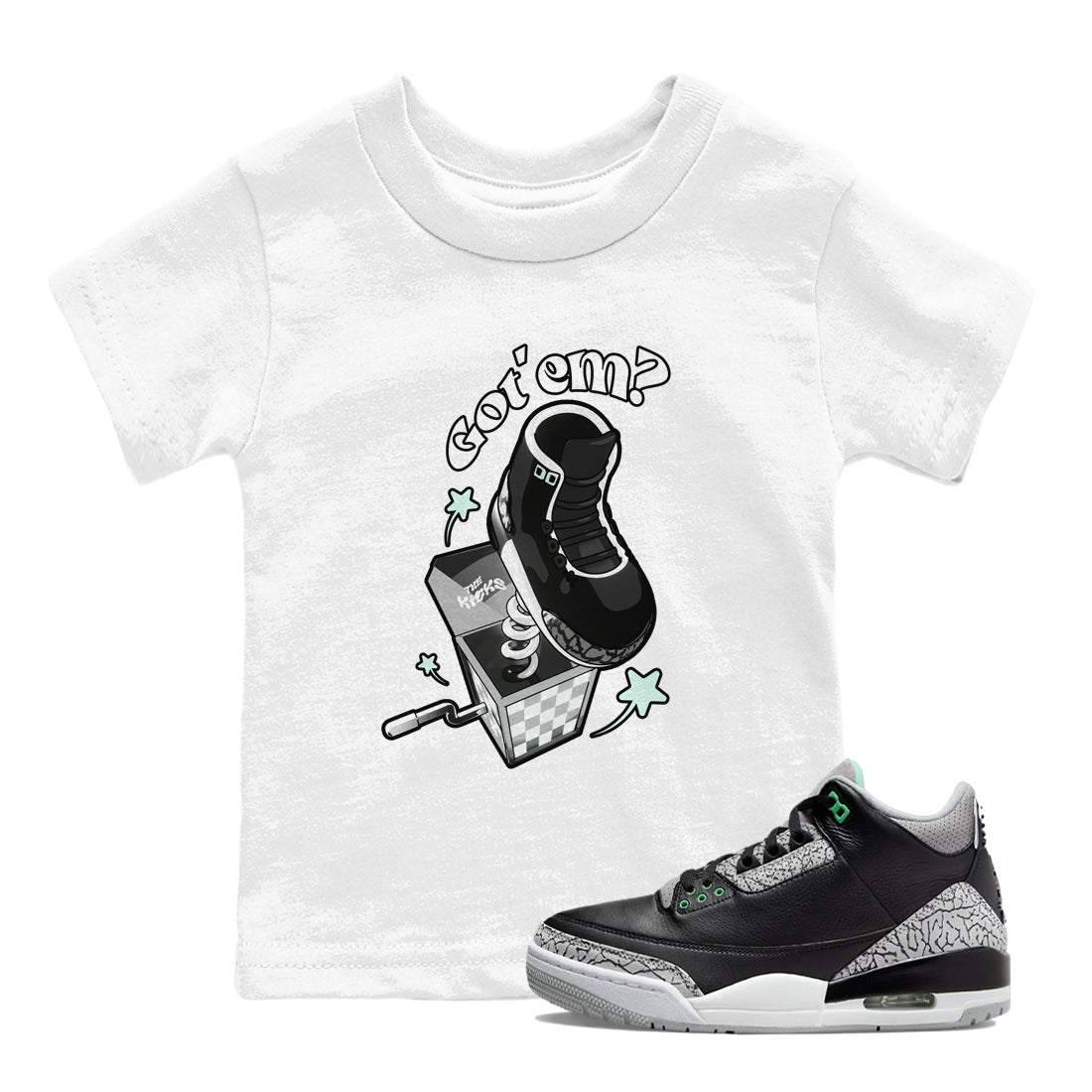 3s Green Glow shirt to match jordans Shoe In The Box sneaker tees Air Jordan 3 Green Glow Drip Gear Zone baby toddler White 1 cotton Shirt