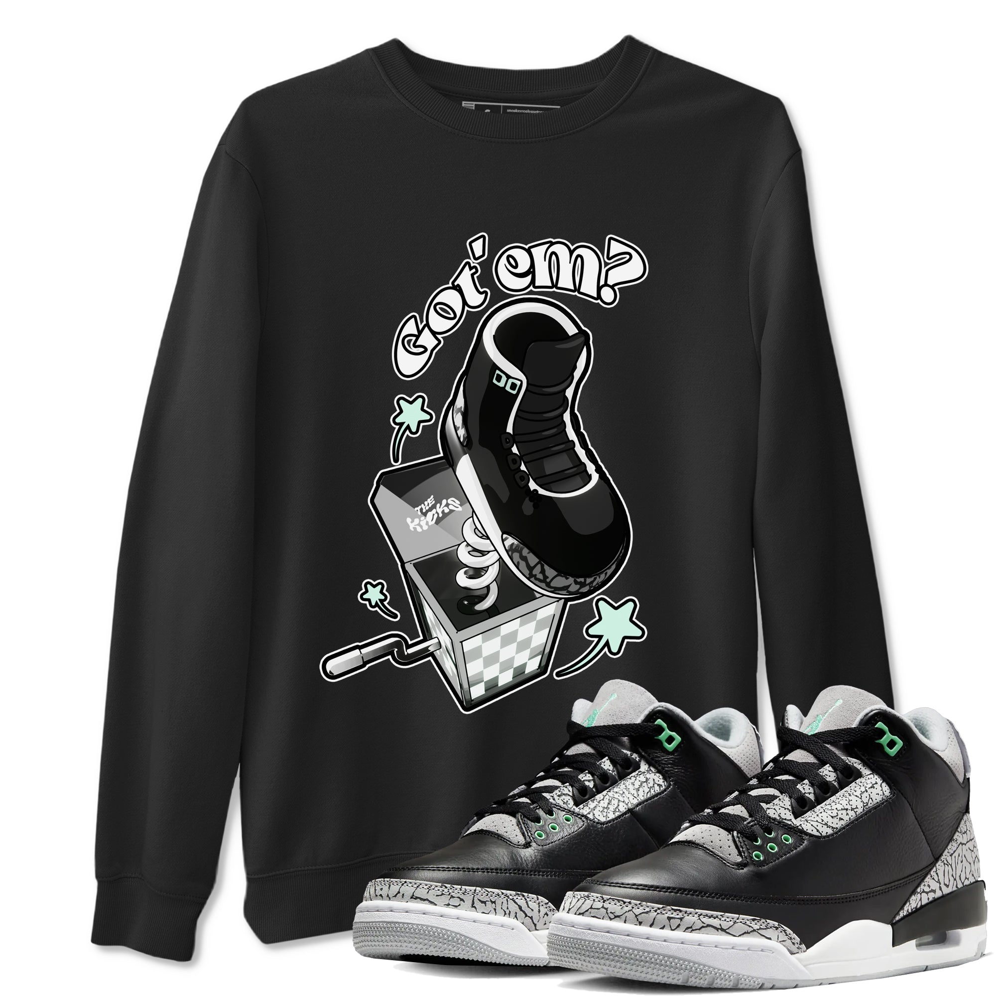 3s Green Glow shirt to match jordans Shoe In The Box sneaker tees Air Jordan 3 Green Glow Drip Gear Zone unisex cotton Black 1 crew neck shirt