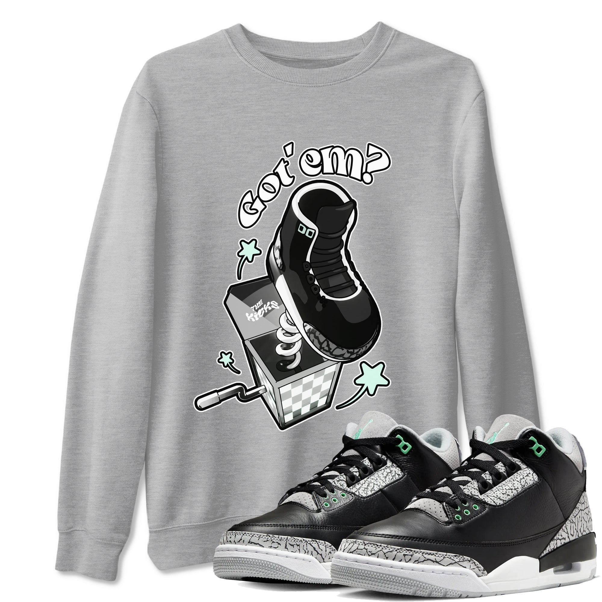 3s Green Glow shirt to match jordans Shoe In The Box sneaker tees Air Jordan 3 Green Glow Drip Gear Zone unisex cotton Heather Grey 1 crew neck shirt