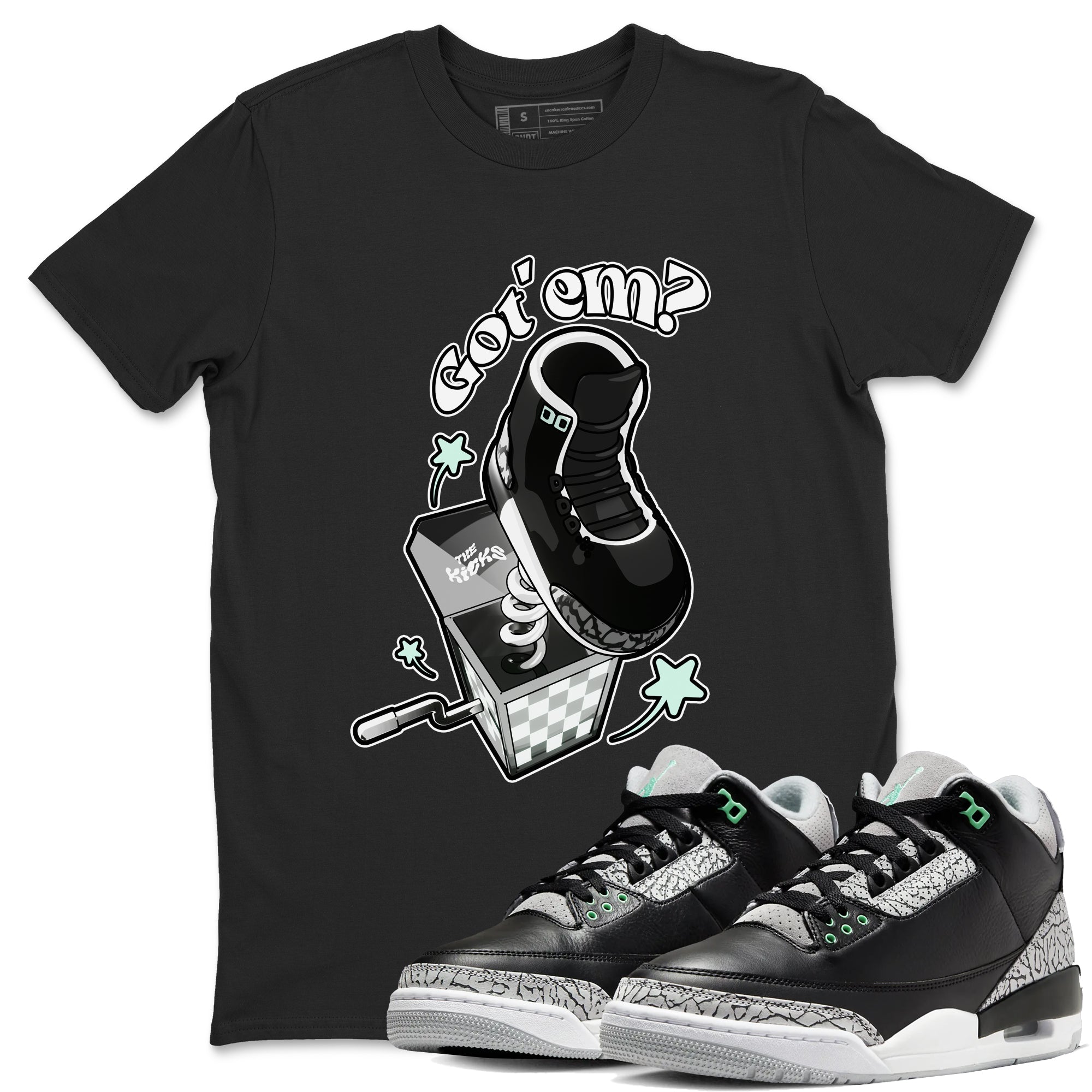 3s Green Glow shirt to match jordans Shoe In The Box sneaker tees Air Jordan 3 Green Glow Drip Gear Zone unisex cotton Black 1 crew neck shirt