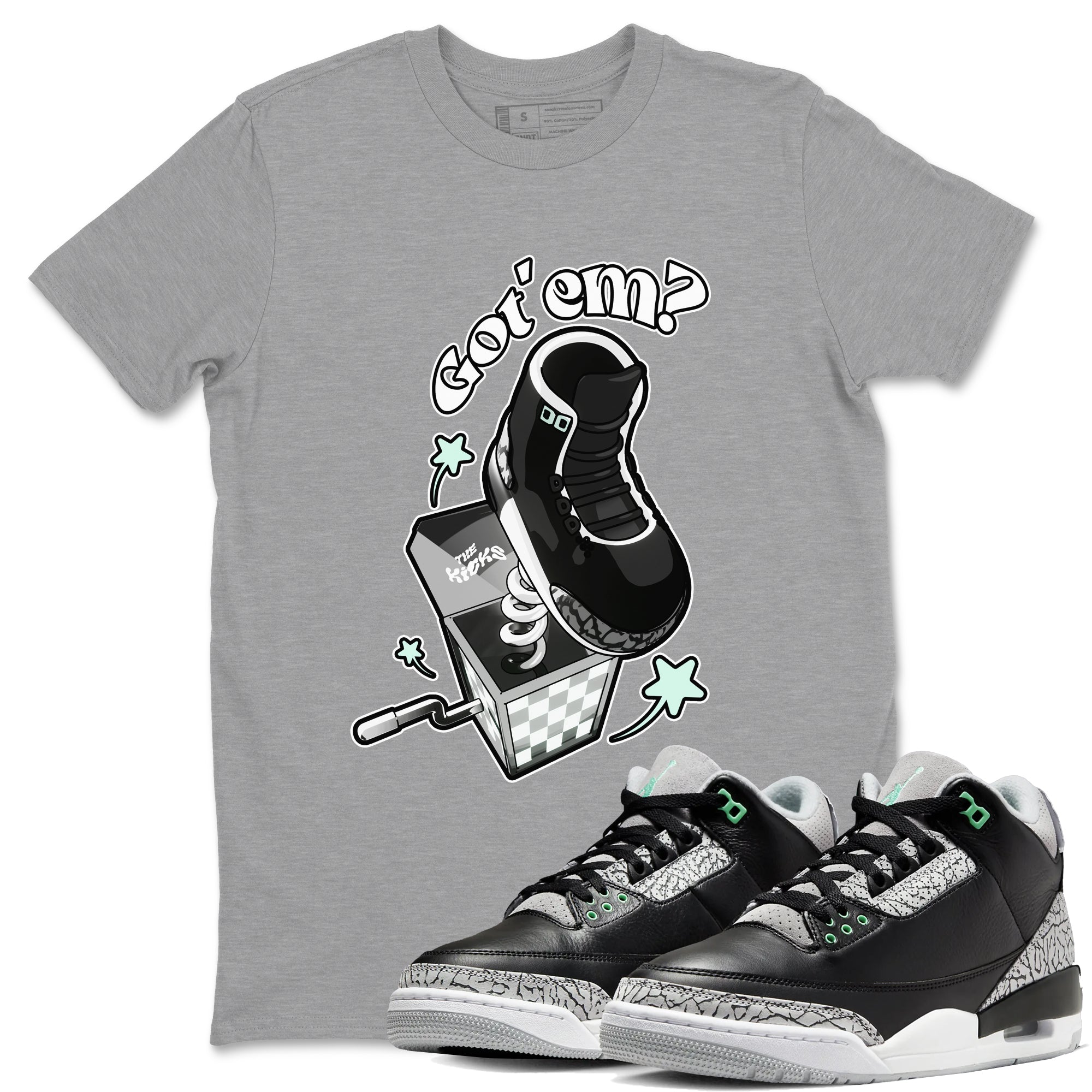3s Green Glow shirt to match jordans Shoe In The Box sneaker tees Air Jordan 3 Green Glow Drip Gear Zone unisex cotton Heather Grey 1 crew neck shirt