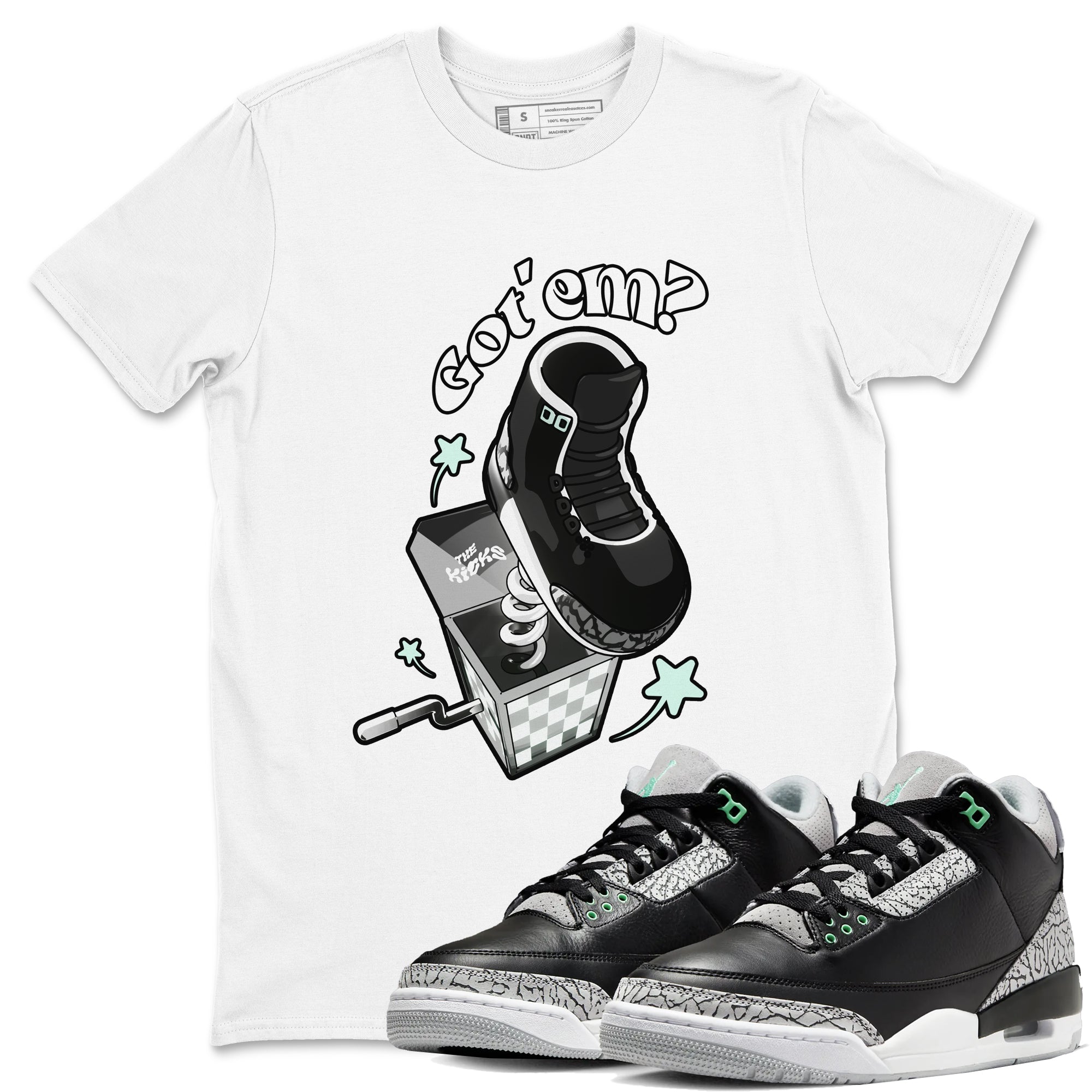 3s Green Glow shirt to match jordans Shoe In The Box sneaker tees Air Jordan 3 Green Glow Drip Gear Zone unisex cotton White 1 crew neck shirt