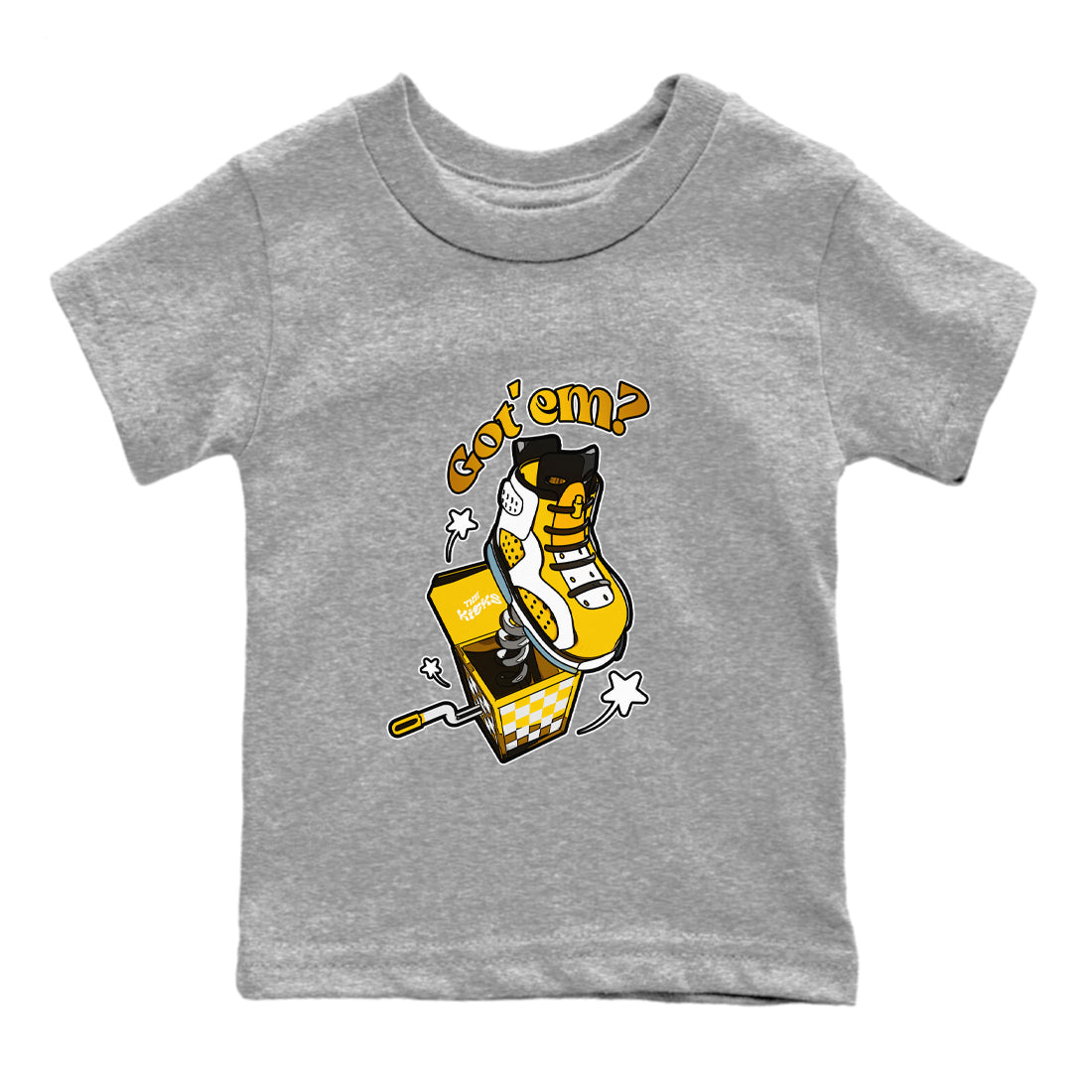 Air Jordan 6 Yellow Ochre shirt to match jordans Shoe In The Box sneaker tees streetwear brand AJ6 Yellow Ochre Drip Gear Zone Brand Baby Toddler Heather Grey 2 T-Shirt