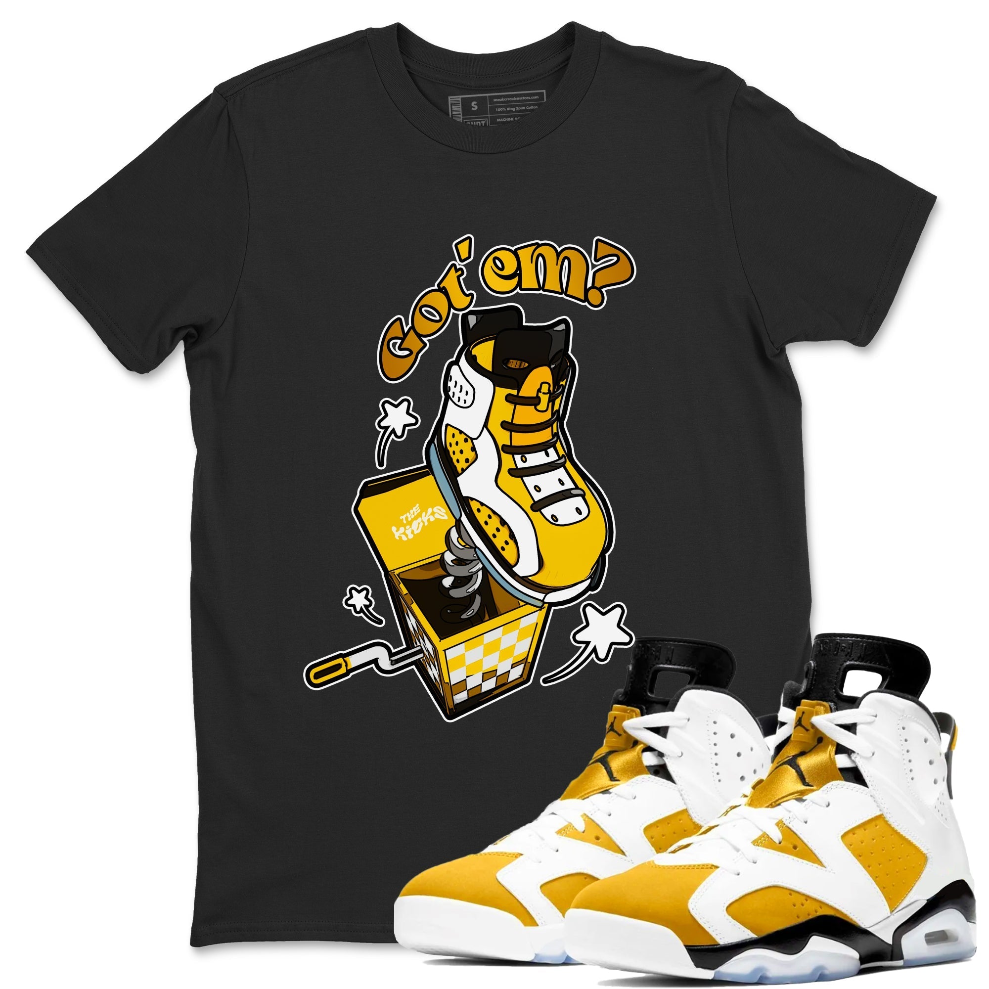 Air Jordan 6 Yellow Ochre shirt to match jordans Shoe In The Box sneaker tees streetwear brand AJ6 Yellow Ochre Drip Gear Zone Brand Unisex Black 1 T-Shirt