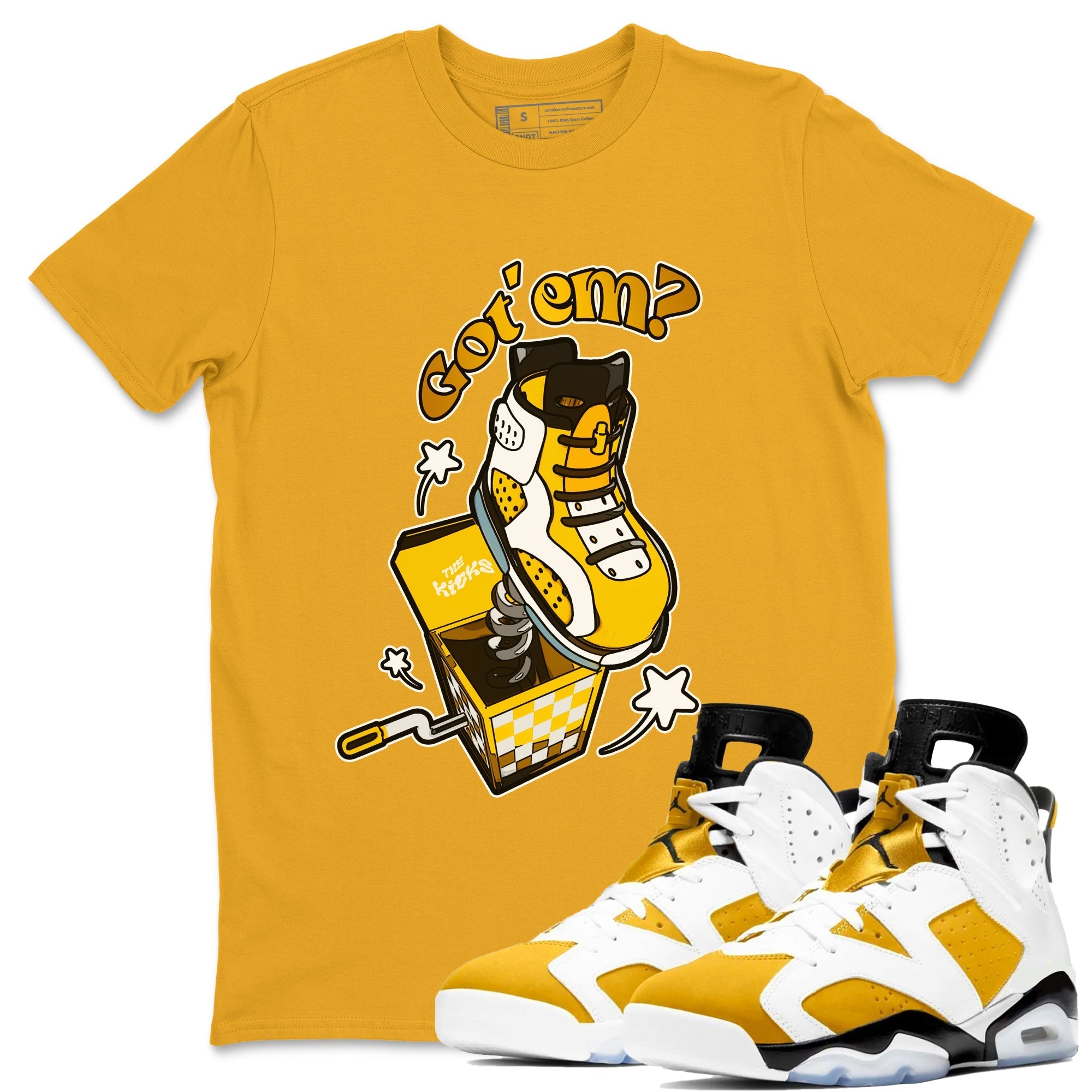Air Jordan 6 Yellow Ochre shirt to match jordans Shoe In The Box sneaker tees streetwear brand AJ6 Yellow Ochre Drip Gear Zone Brand Unisex Gold 1 T-Shirt