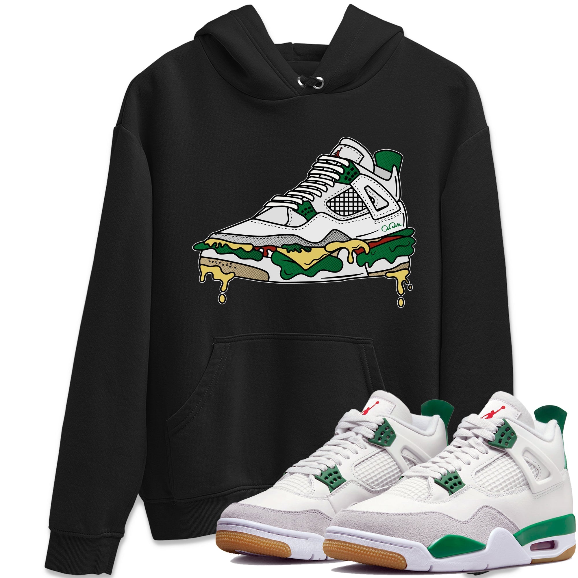 Air Jordan 4 Pine Green Sneaker Match Tees Shoe Sandwich Streetwear Sneaker Shirt AJ4 Pine Green Sneaker Release Tees Unisex Shirts Black 1