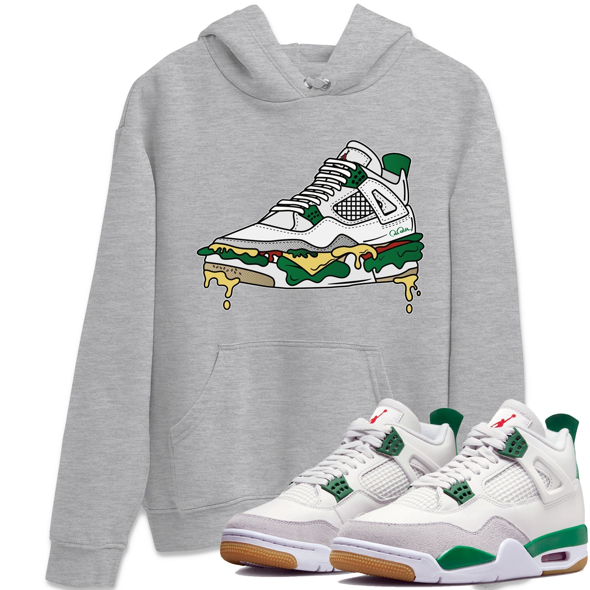 Air Jordan 4 Pine Green Sneaker Match Tees Shoe Sandwich Streetwear Sneaker Shirt AJ4 Pine Green Sneaker Release Tees Unisex Shirts Heather Grey 1