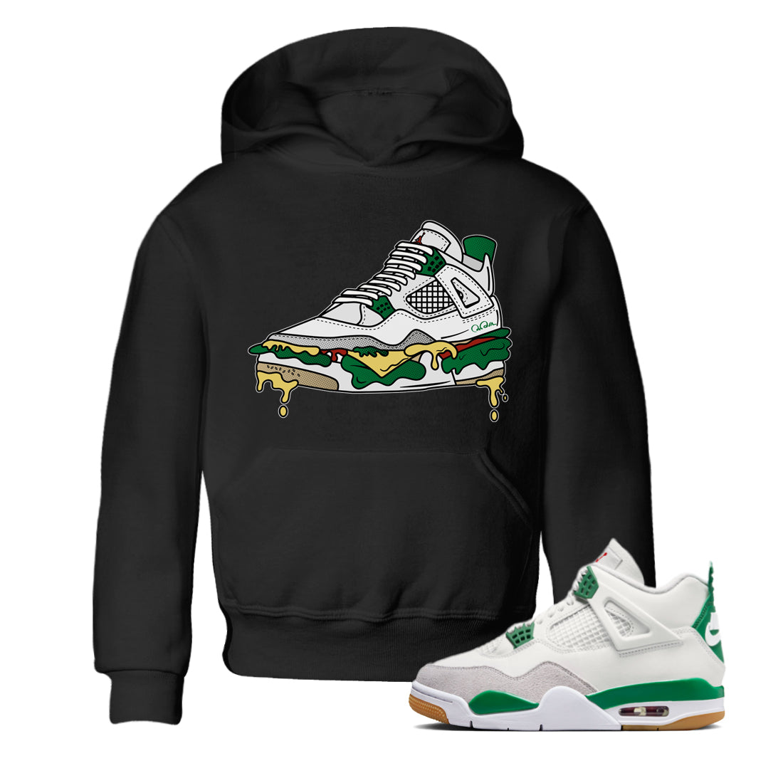 Air Jordan 4 Pine Green Shoe Sandwich Baby and Kids Streetwear Sneaker Shirt AJ4 Pine Green Kids Streetwear Sneaker Shirt Washing and Care Tip