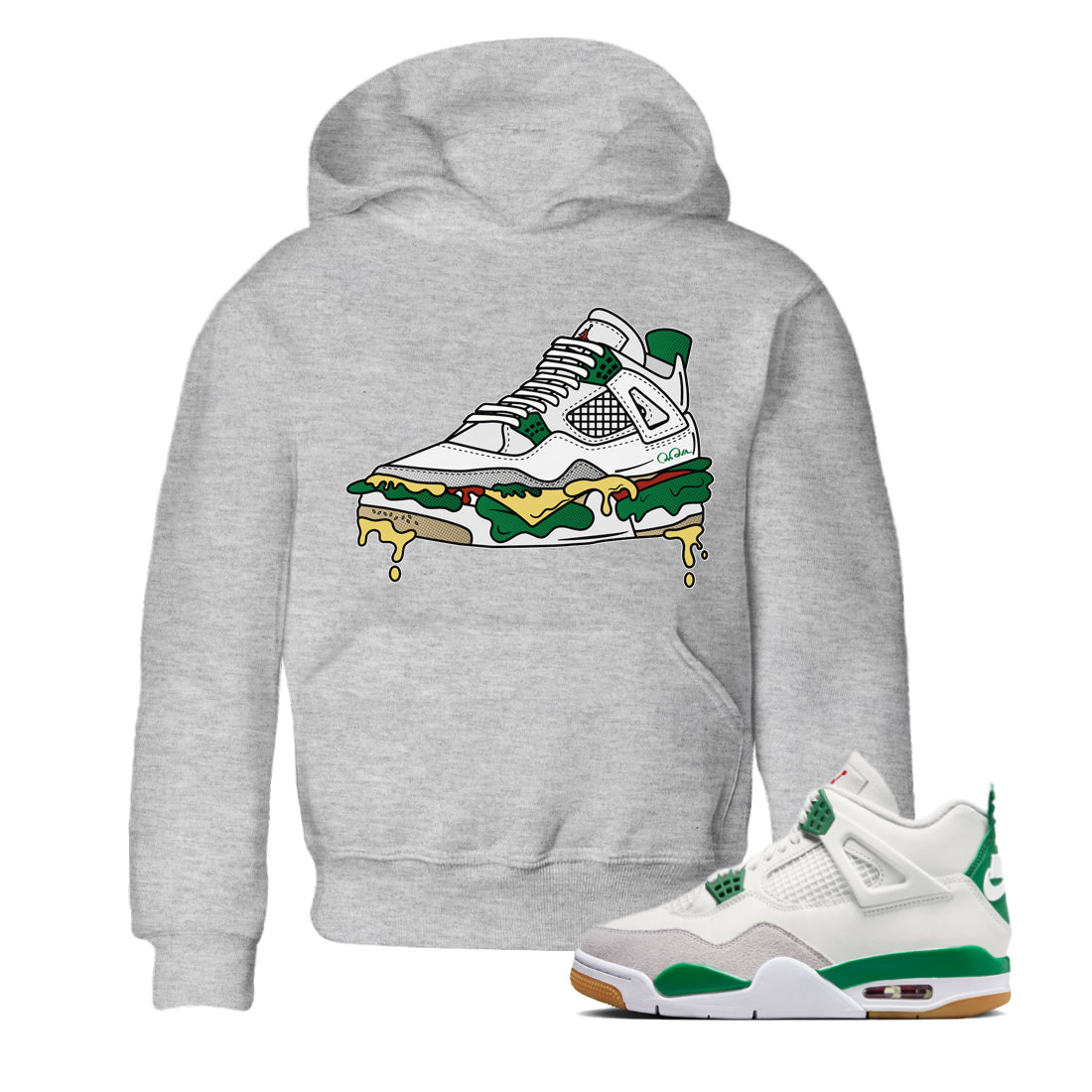 Air Jordan 4 Pine Green Sneaker Match Tees Shoe Sandwich Streetwear Sneaker Shirt AJ4 Pine Green Sneaker Release Tees Kids Shirts Heather Grey 1