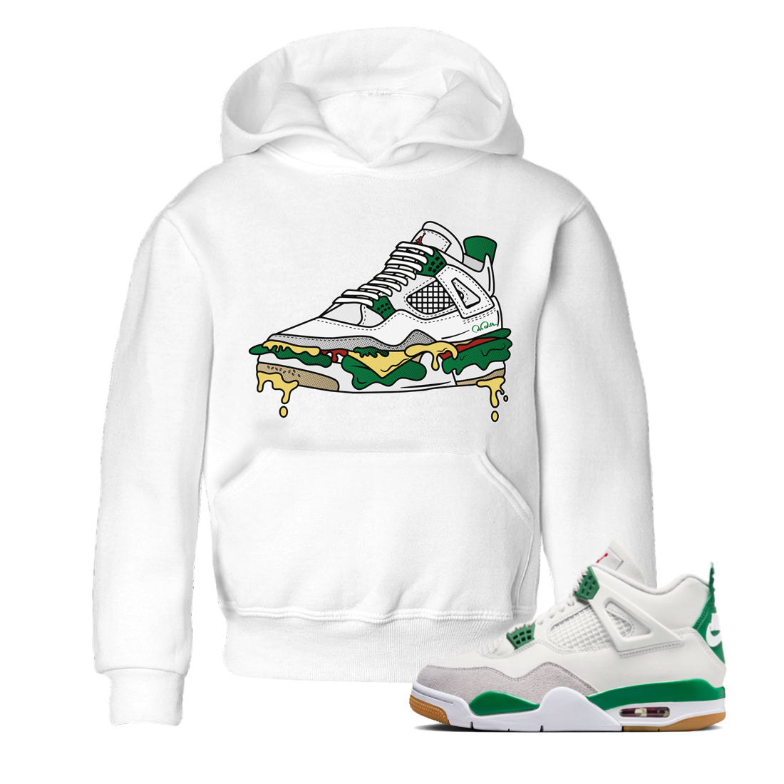 Air Jordan 4 Pine Green Sneaker Match Tees Shoe Sandwich Streetwear Sneaker Shirt AJ4 Pine Green Sneaker Release Tees Kids Shirts White 1
