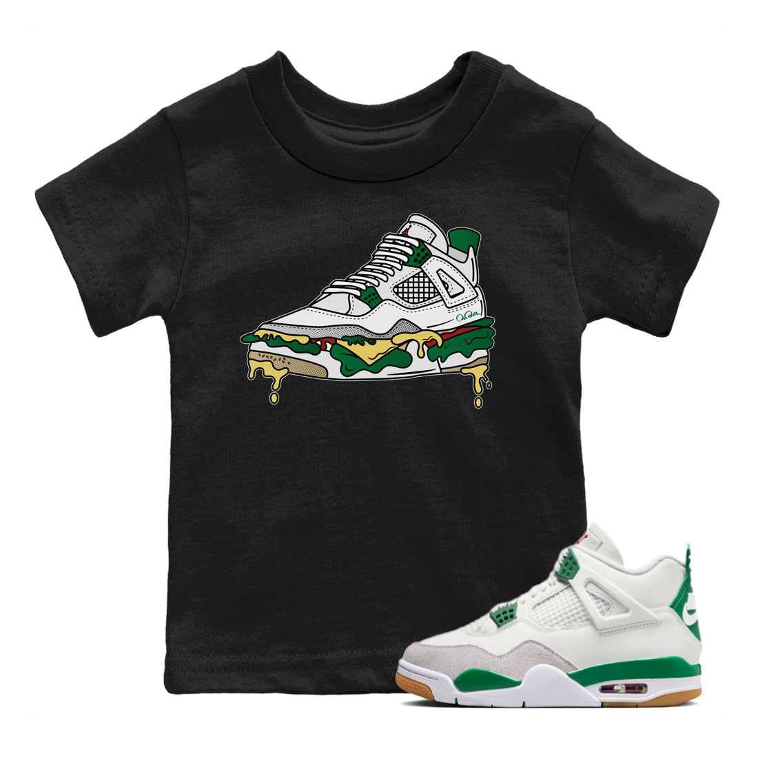 Air Jordan 4 Pine Green Sneaker Match Tees Shoe Sandwich Streetwear Sneaker Shirt AJ4 Pine Green Sneaker Release Tees Kids Shirts Black 1
