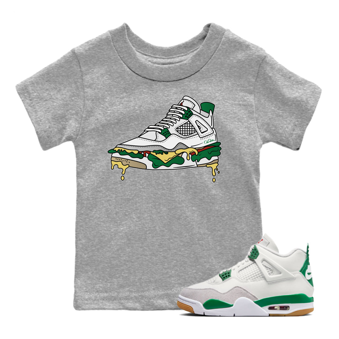 Air Jordan 4 Pine Green Shoe Sandwich Baby and Kids Streetwear Sneaker Shirt AJ4 Pine Green Kids Streetwear Sneaker Shirt Size Chart