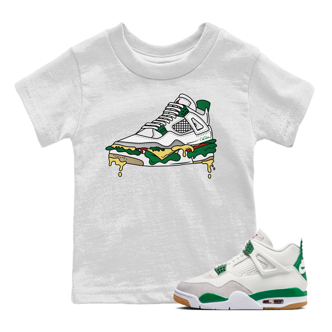Air Jordan 4 Pine Green Sneaker Match Tees Shoe Sandwich Streetwear Sneaker Shirt AJ4 Pine Green Sneaker Release Tees Kids Shirts White 1