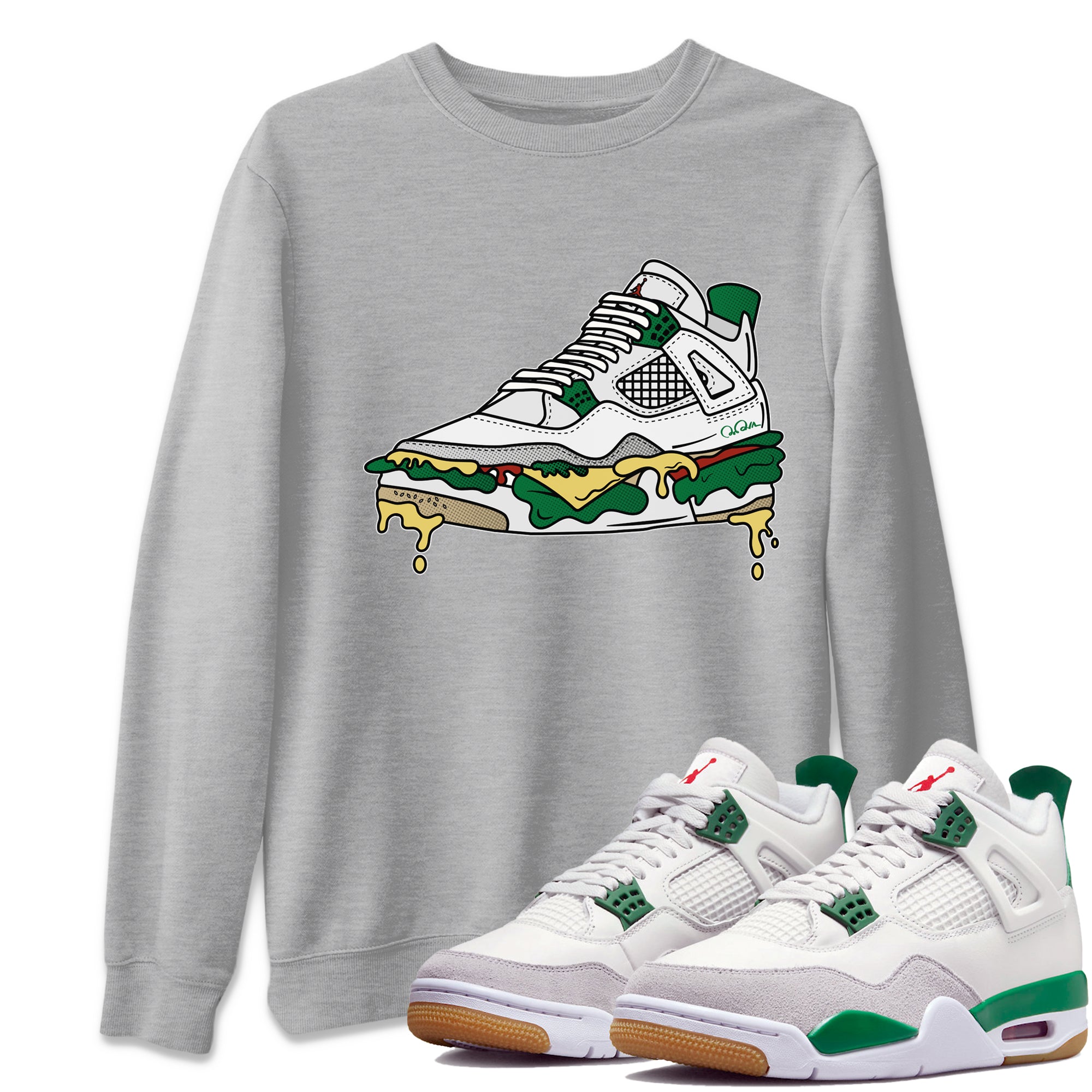 Air Jordan 4 Pine Green Sneaker Match Tees Shoe Sandwich Streetwear Sneaker Shirt AJ4 Pine Green Sneaker Release Tees Unisex Shirts Heather Grey 1