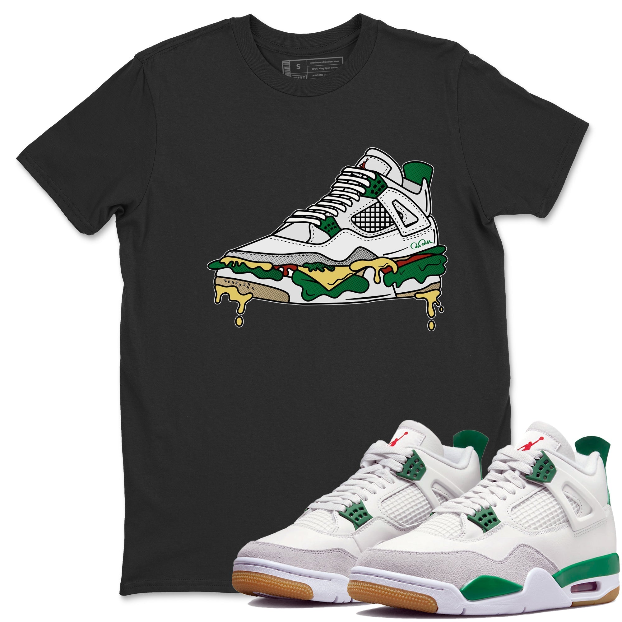Air Jordan 4 Pine Green Sneaker Match Tees Shoe Sandwich Streetwear Sneaker Shirt AJ4 Pine Green Sneaker Release Tees Unisex Shirts Black 1