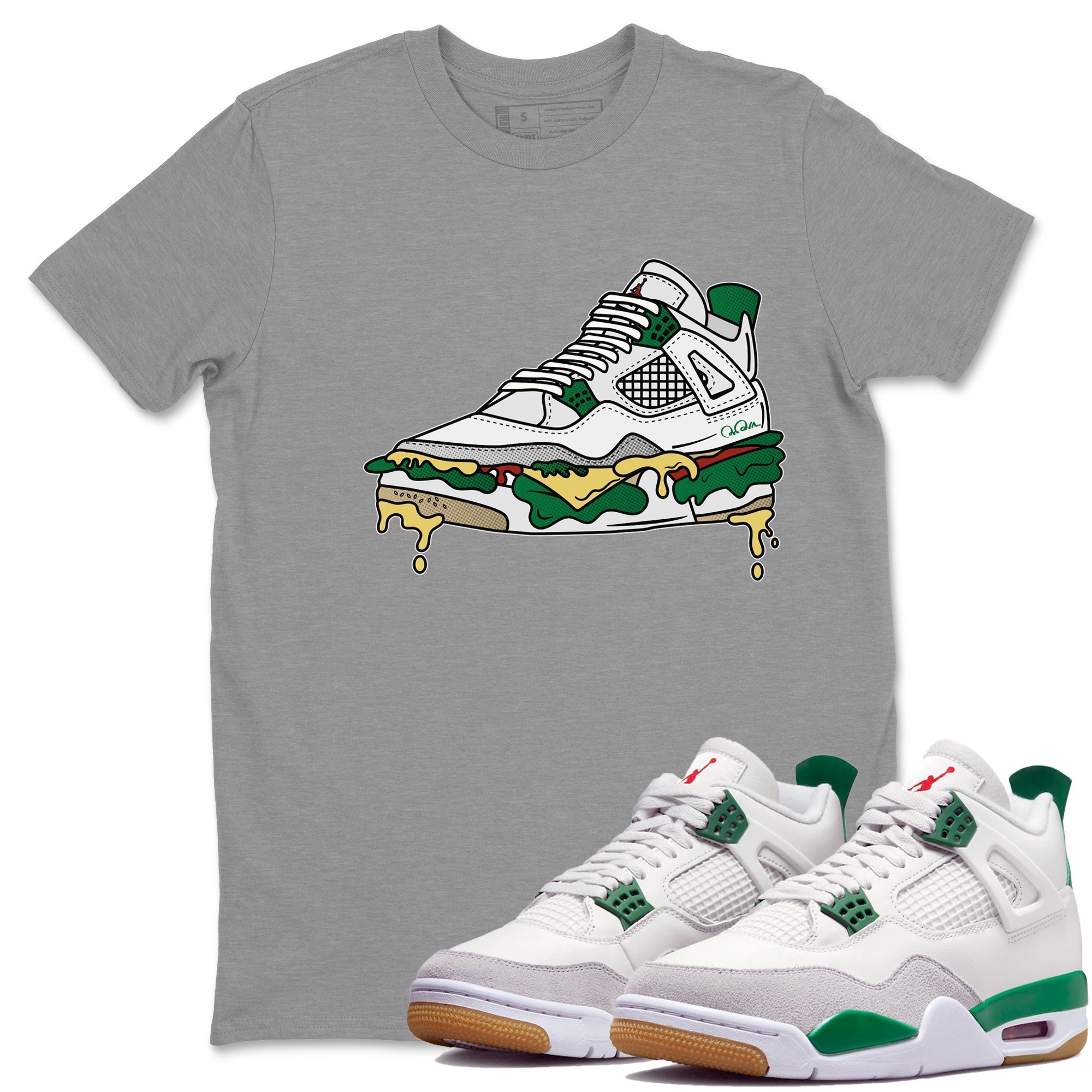 Air Jordan 4 Pine Green Shoe Sandwich Crew Neck Streetwear Sneaker Shirt AJ4 Pine Green Sneaker T-Shirts Size Chart