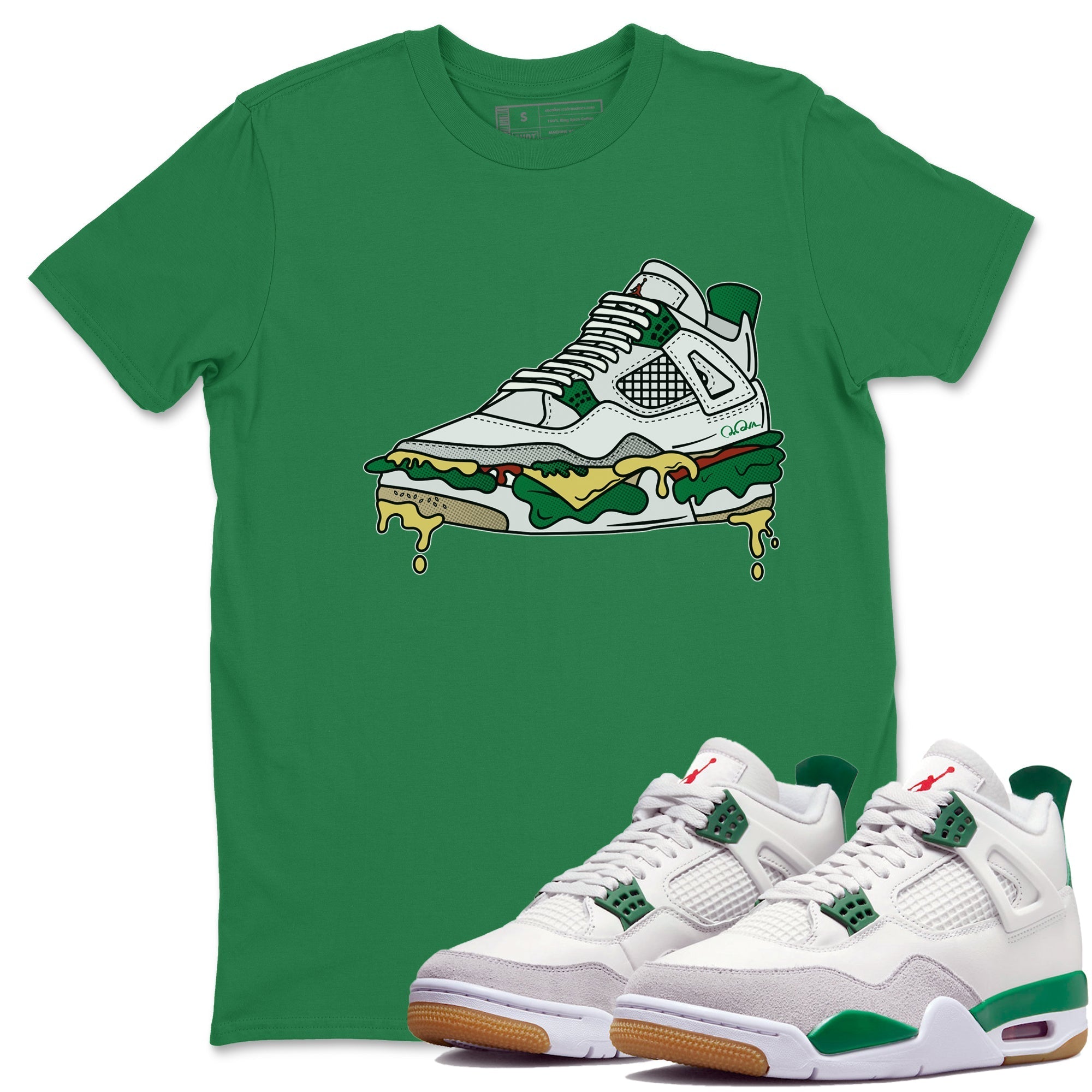 Air Jordan 4 Pine Green Shoe Sandwich Crew Neck Streetwear Sneaker Shirt AJ4 Pine Green Sneaker T-Shirts Washing and Care Tip
