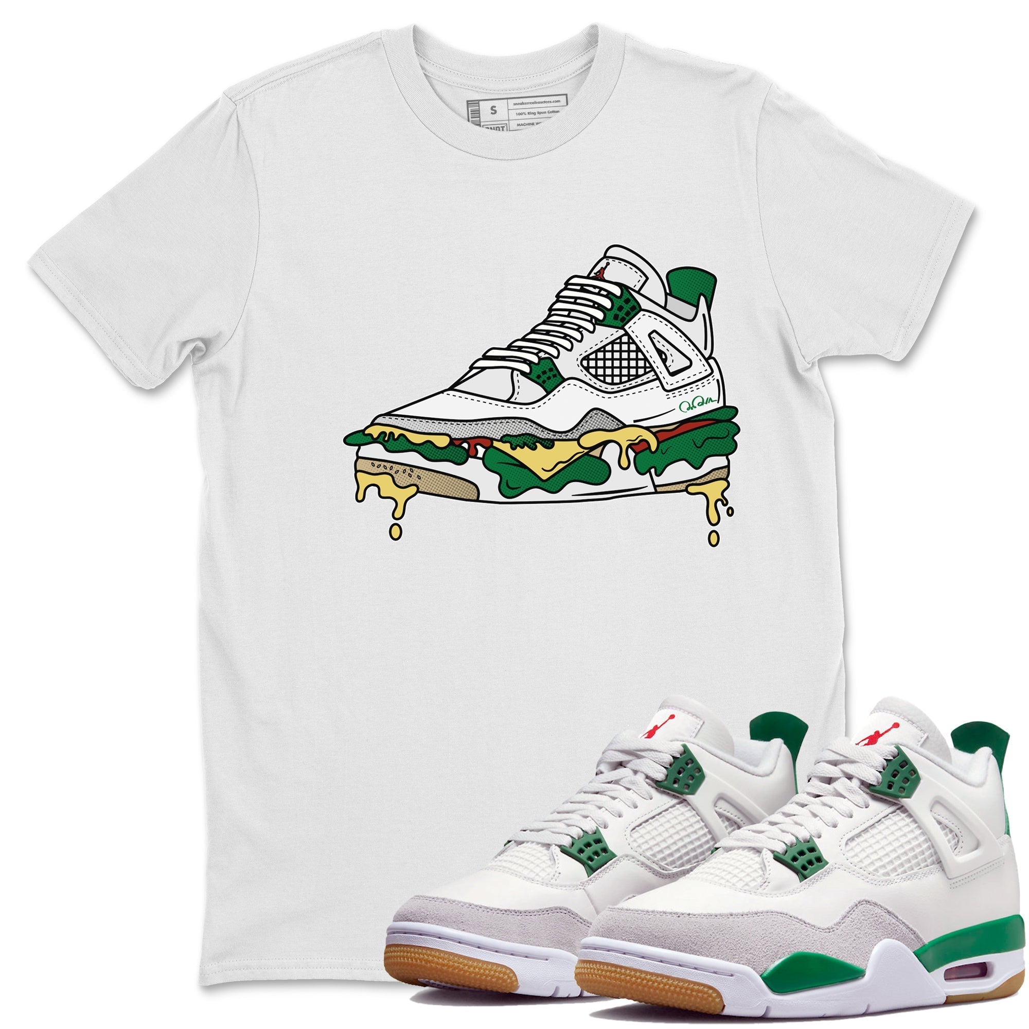 Air Jordan 4 Pine Green Sneaker Match Tees Shoe Sandwich Streetwear Sneaker Shirt AJ4 Pine Green Sneaker Release Tees Unisex Shirts White 1