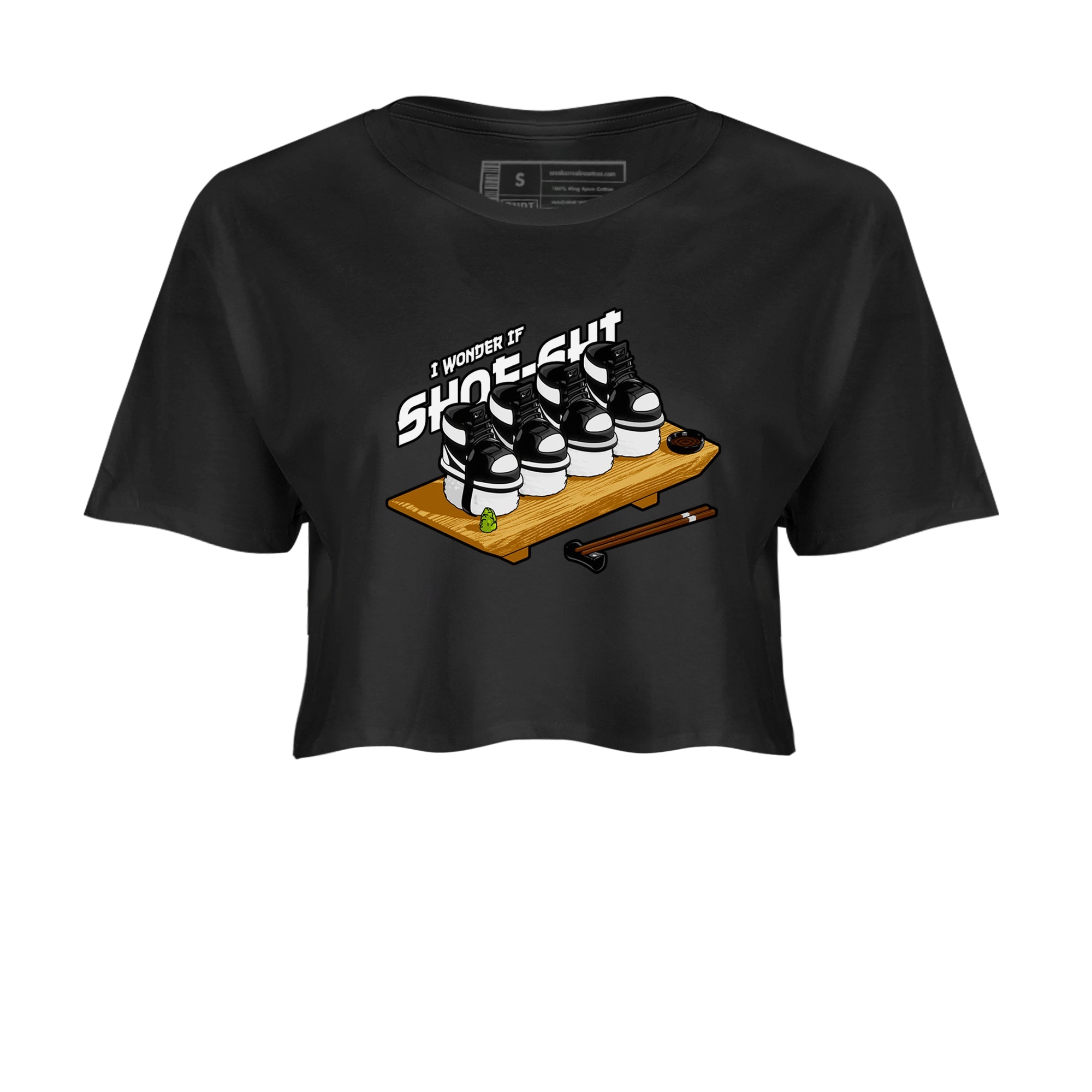 1s Black White shirt to match jordans Shoe-Shi sneaker tees Air Jordan 1 High OG Black White Drip Gear Zone Black 2 crop length shirt