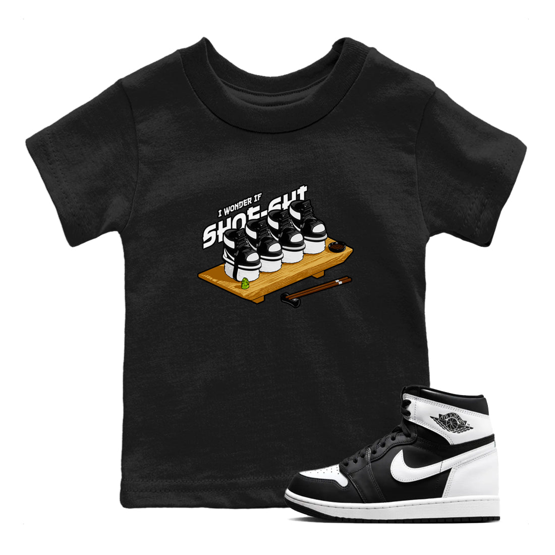1s Black White shirt to match jordans Shoe-Shi sneaker tees Air Jordan 1 High OG Black White Drip Gear Zone baby toddler Black 1 cotton Shirt