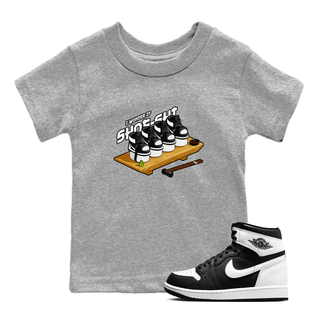 1s Black White shirt to match jordans Shoe-Shi sneaker tees Air Jordan 1 High OG Black White Drip Gear Zone baby toddler Heather Grey 1 cotton Shirt