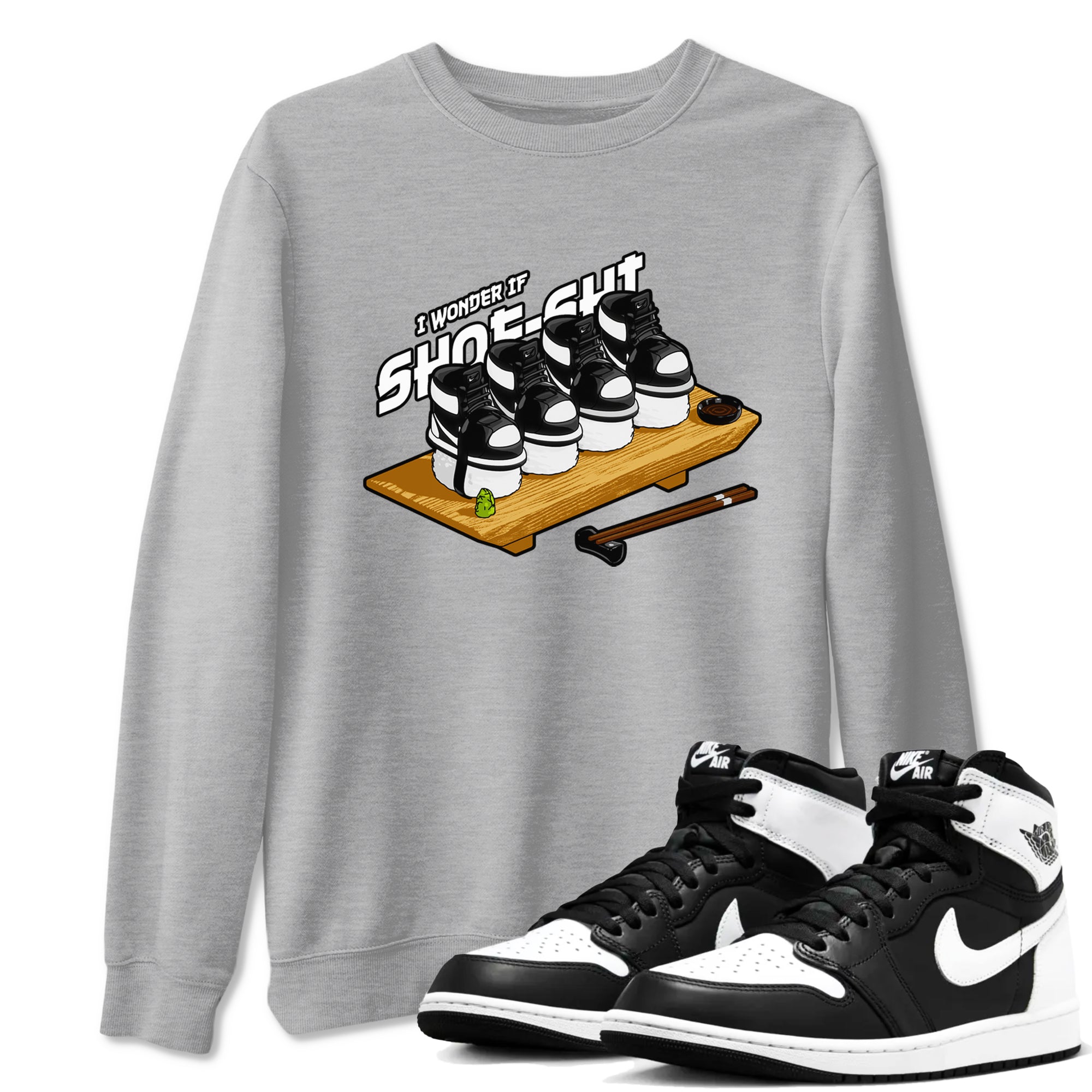 1s Black White shirt to match jordans Shoe-Shi sneaker tees Air Jordan 1 High OG Black White Drip Gear Zone unisex cotton Heather Grey 1 crew neck shirt